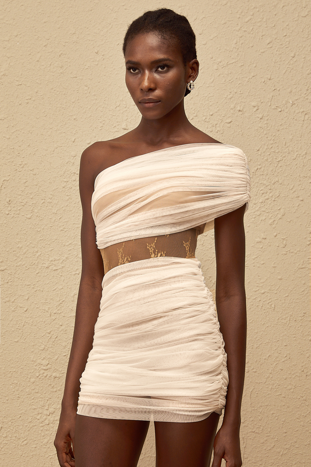 Ophélie White Ruched Tulle Mini Dress (Final Sale-US Only)