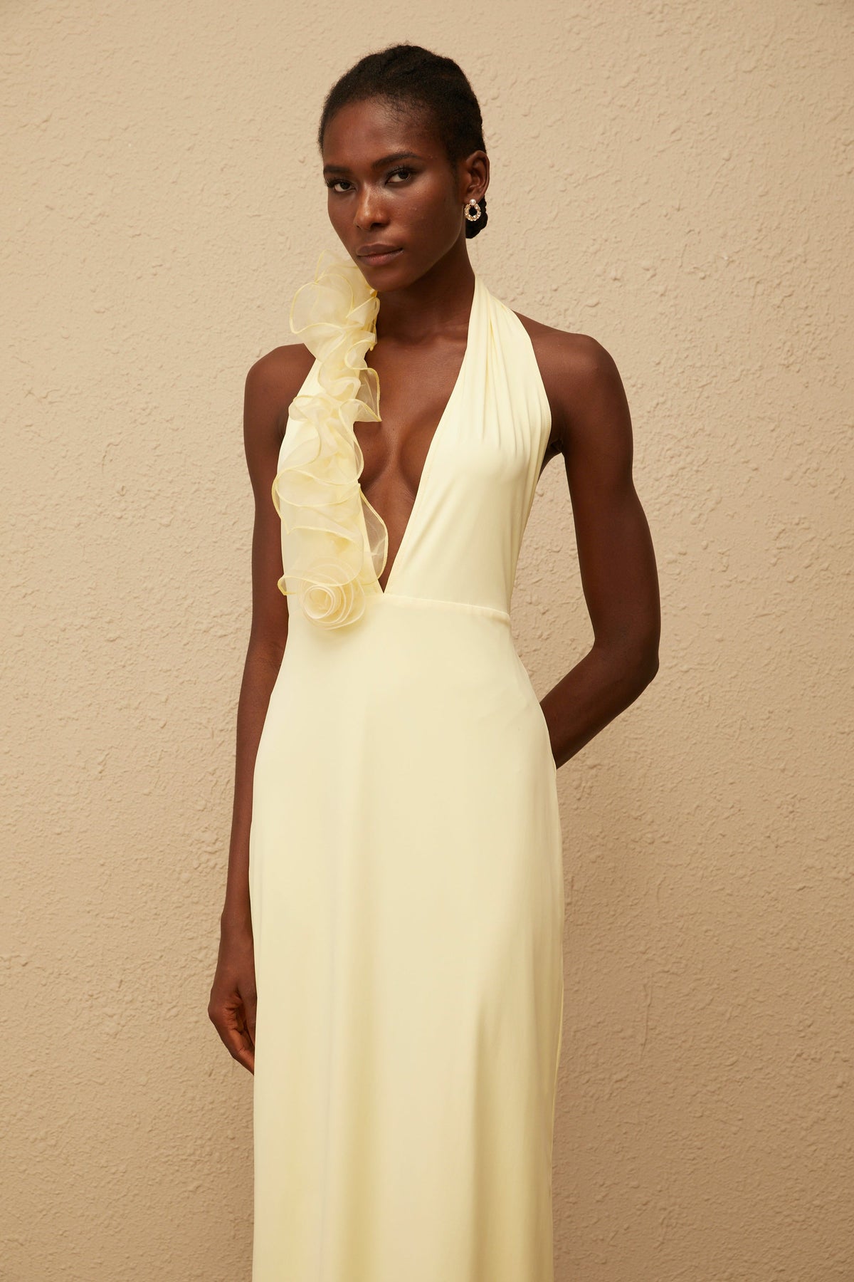 Brume Yellow Halterneck 3D Petal Maxi Dress (Final Sale-US Only)