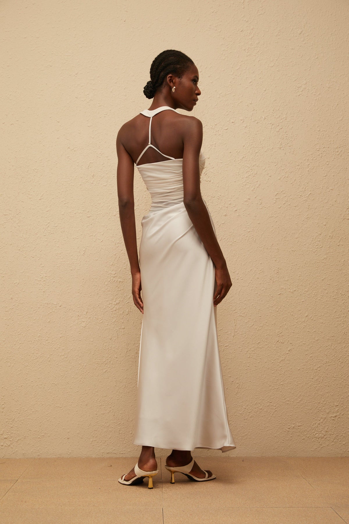 Taina Grey Mesh Panel Ruched Maxi Dress (Final Sale)