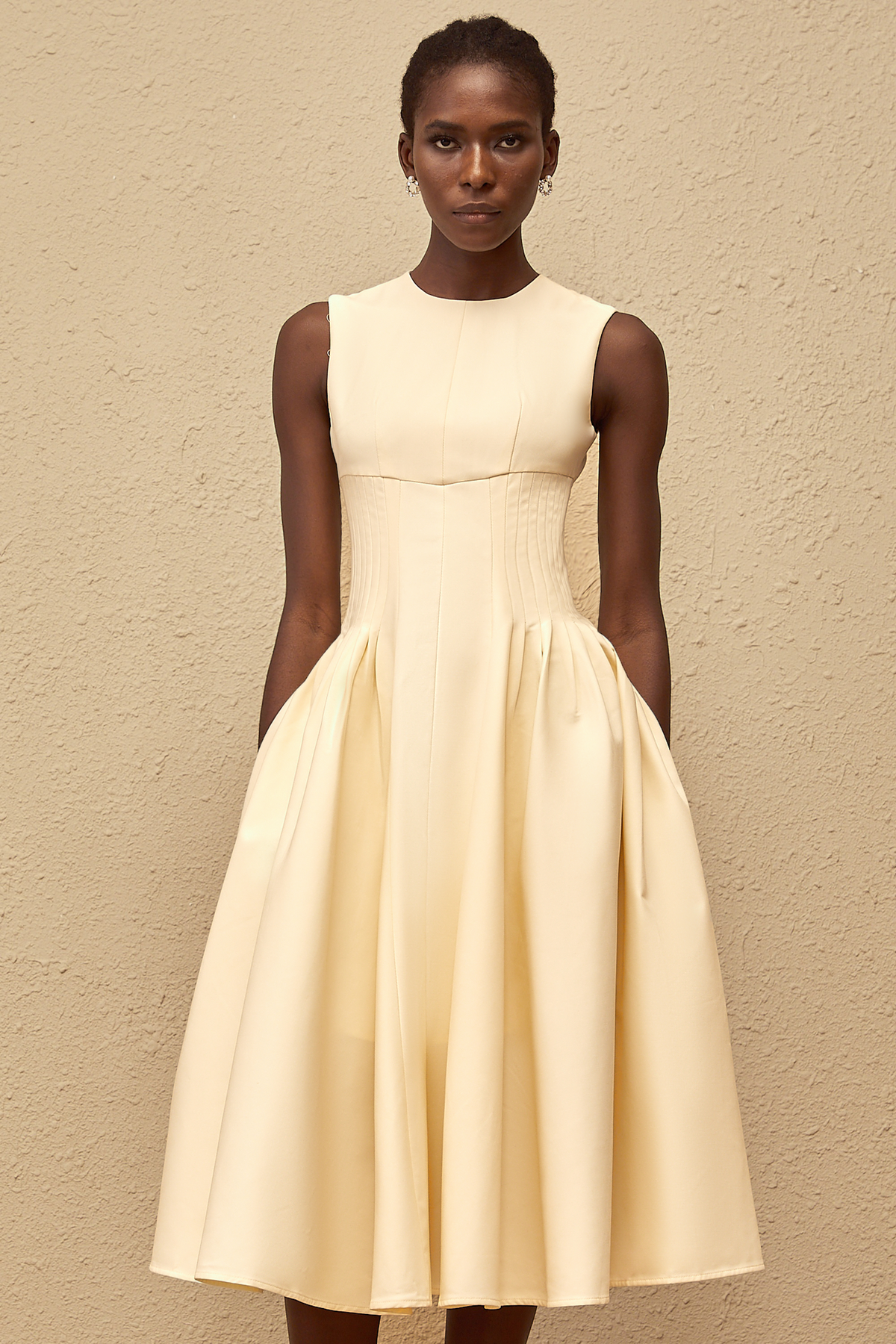 Velours Neutral Voluminous Midi Dress