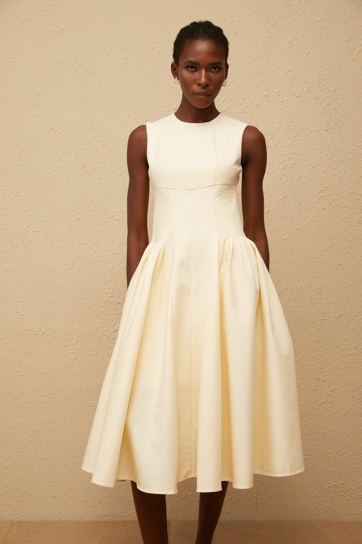 Velours Neutral Voluminous Midi Dress