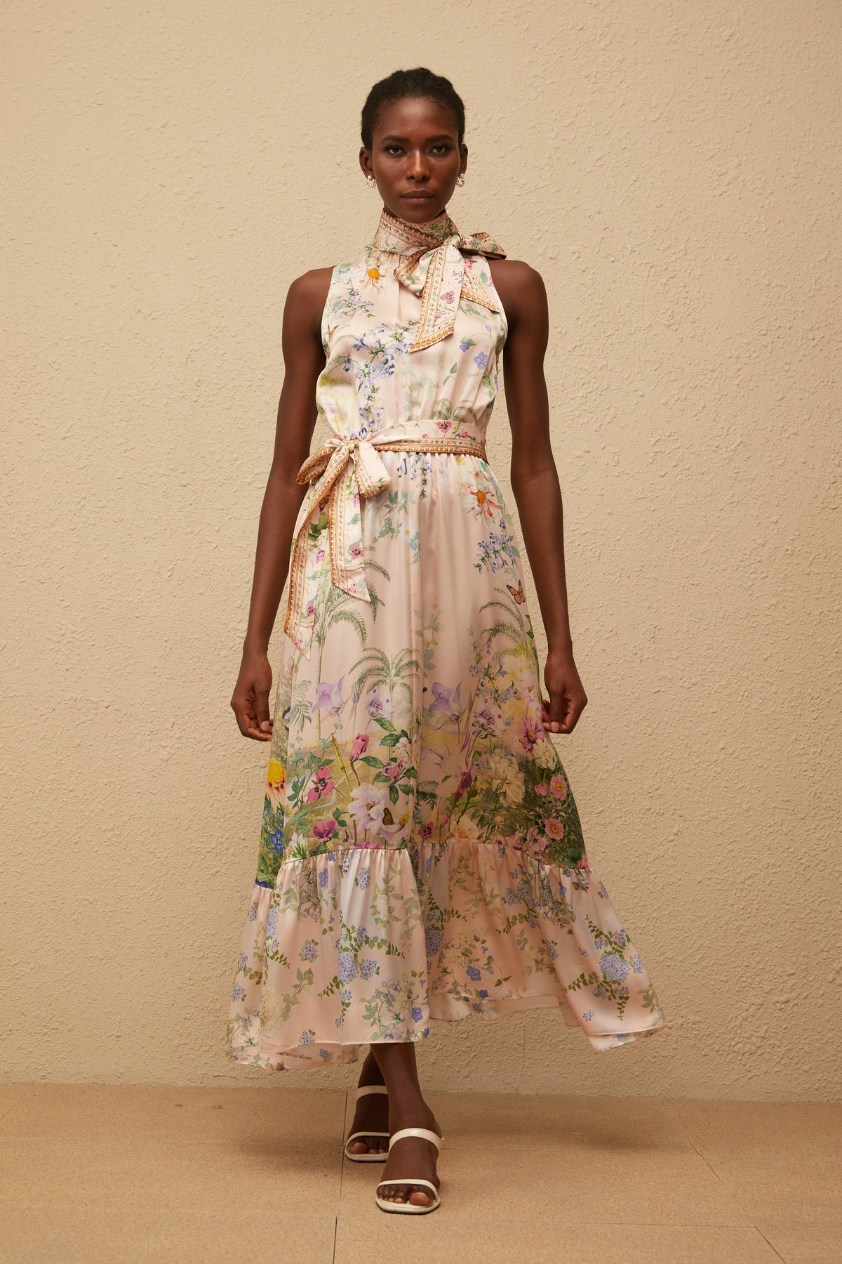 Madeleine Neutral Floral Print Satin Maxi Dress (Final Sale-US Only)