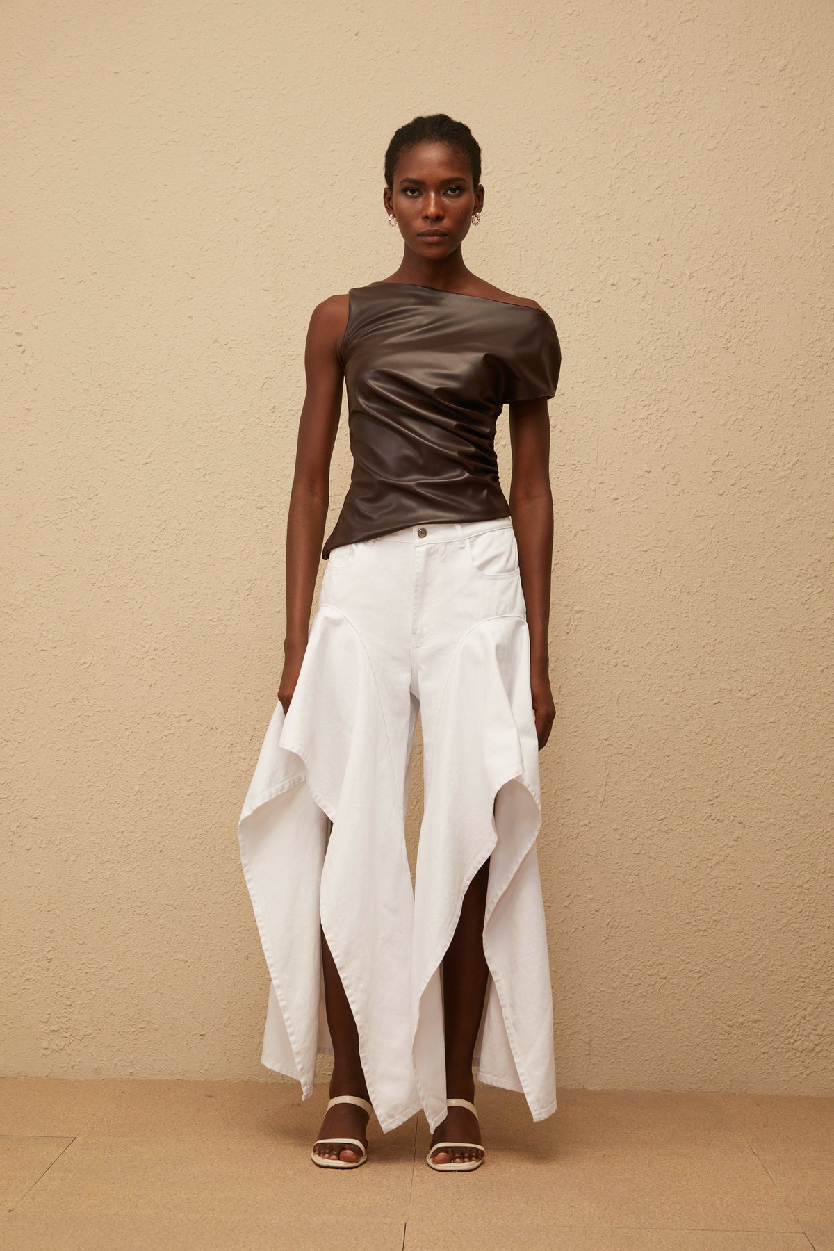 Nadja Brown Asymmetrical Leather Top