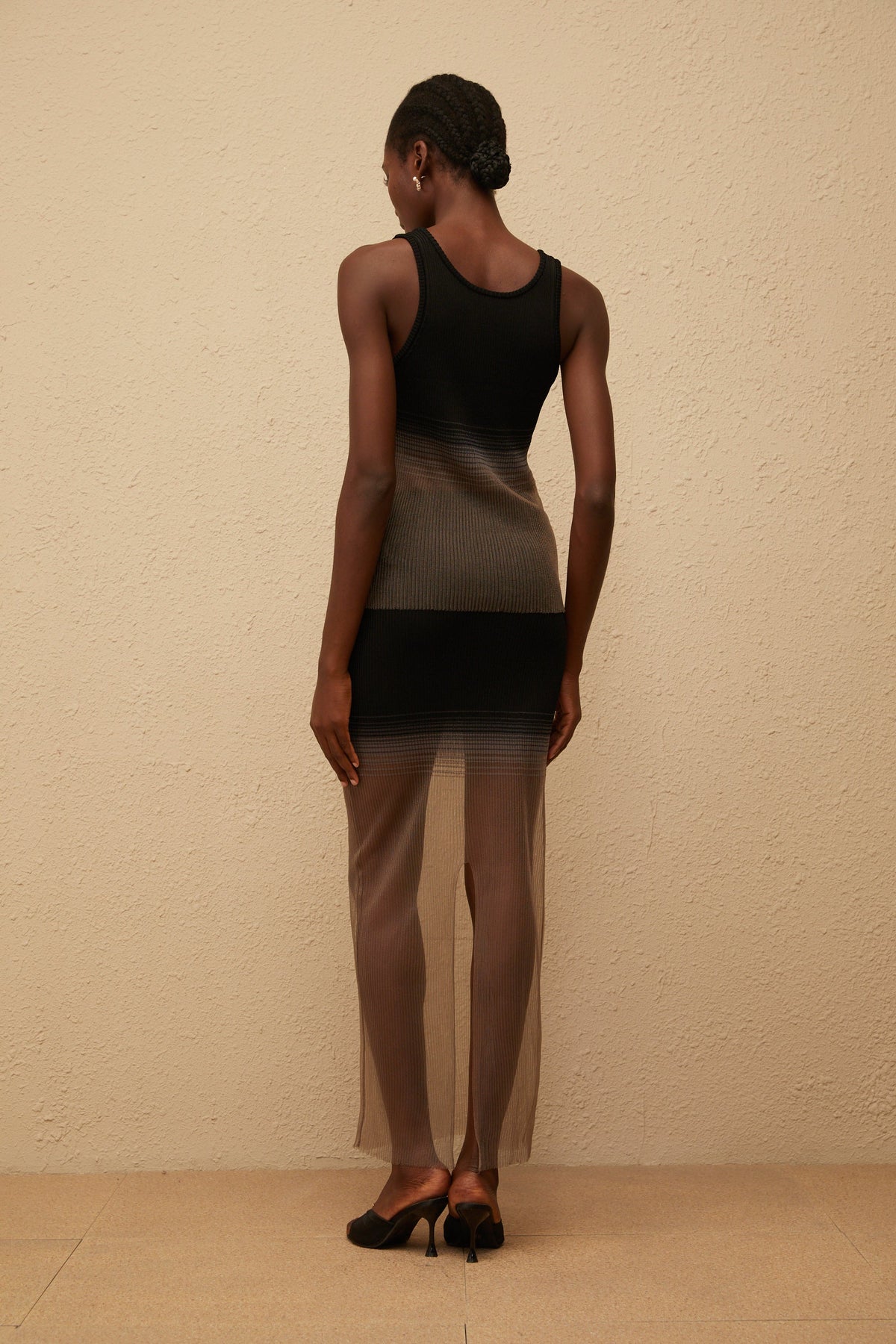 Soie Black Semi Sheer Ribbed Knit Matching Set