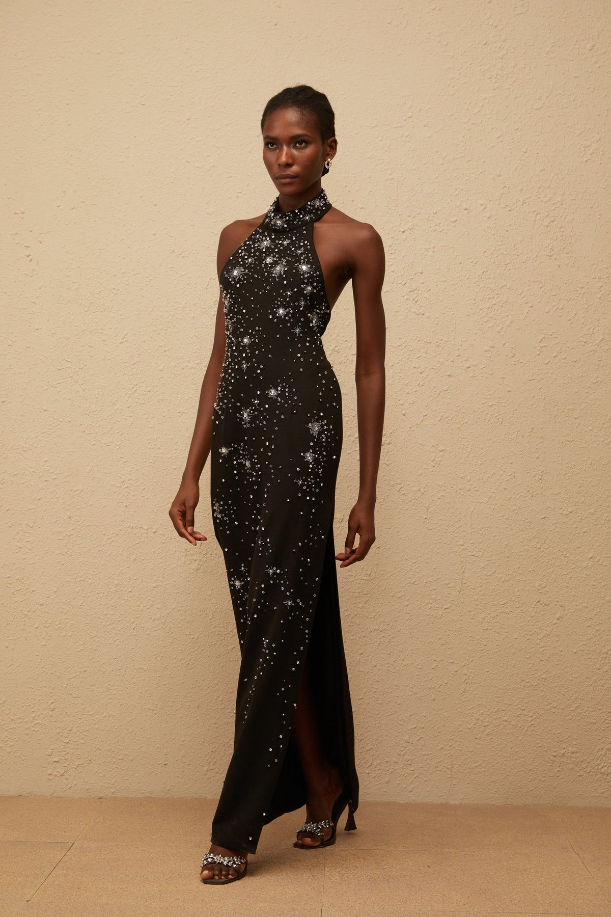 Perle Black Embellished Skinny Cut Maxi Dress (Final Sale-US Only)