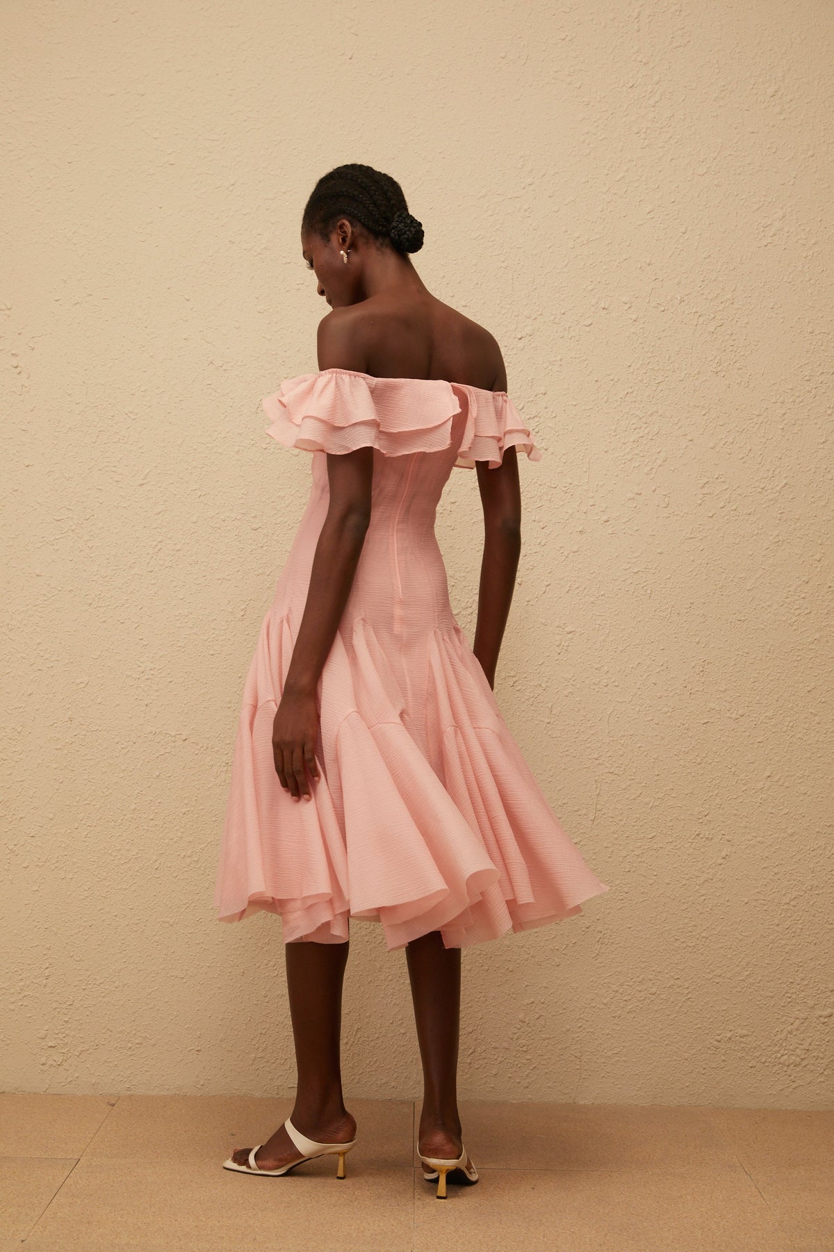 Margarita Pink Godet Ruffled Midi Dress (Final Sale-US Only)