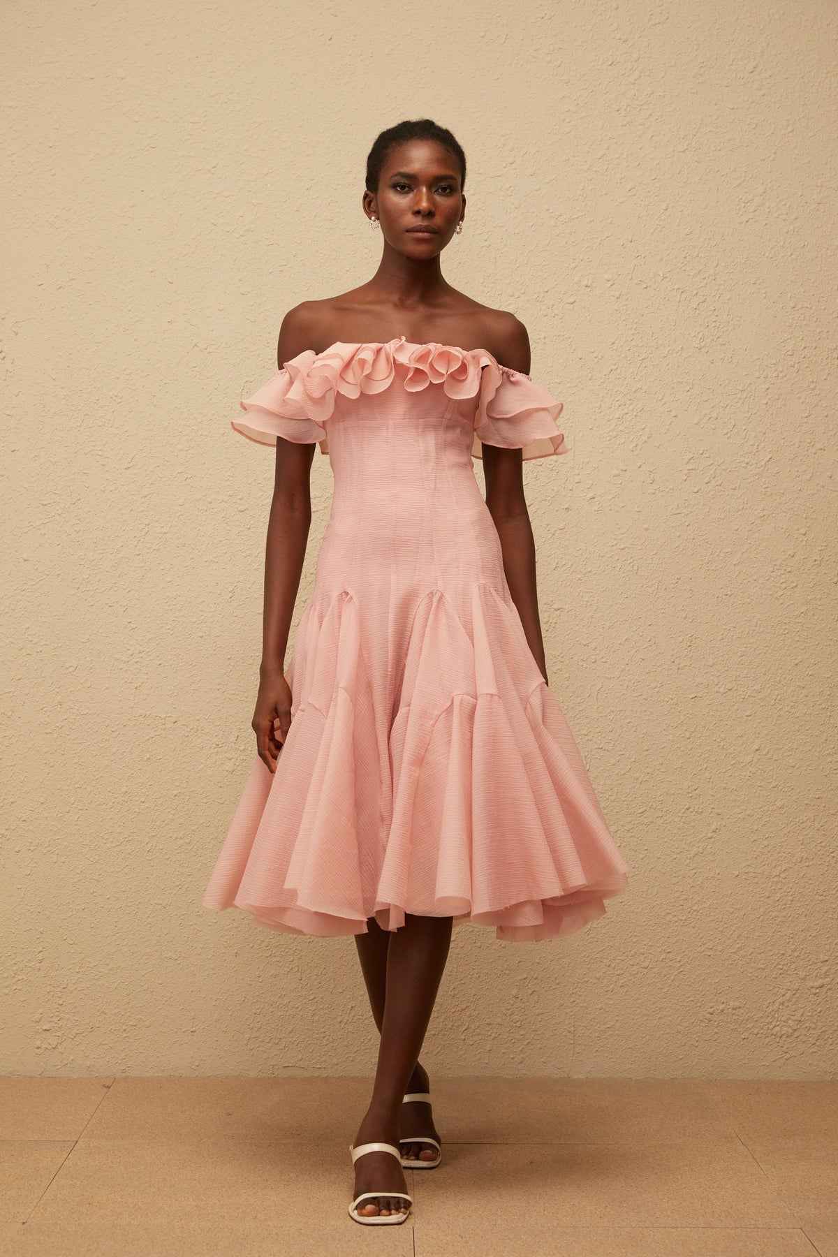 Margarita Pink Godet Ruffled Midi Dress (Final Sale-US Only)