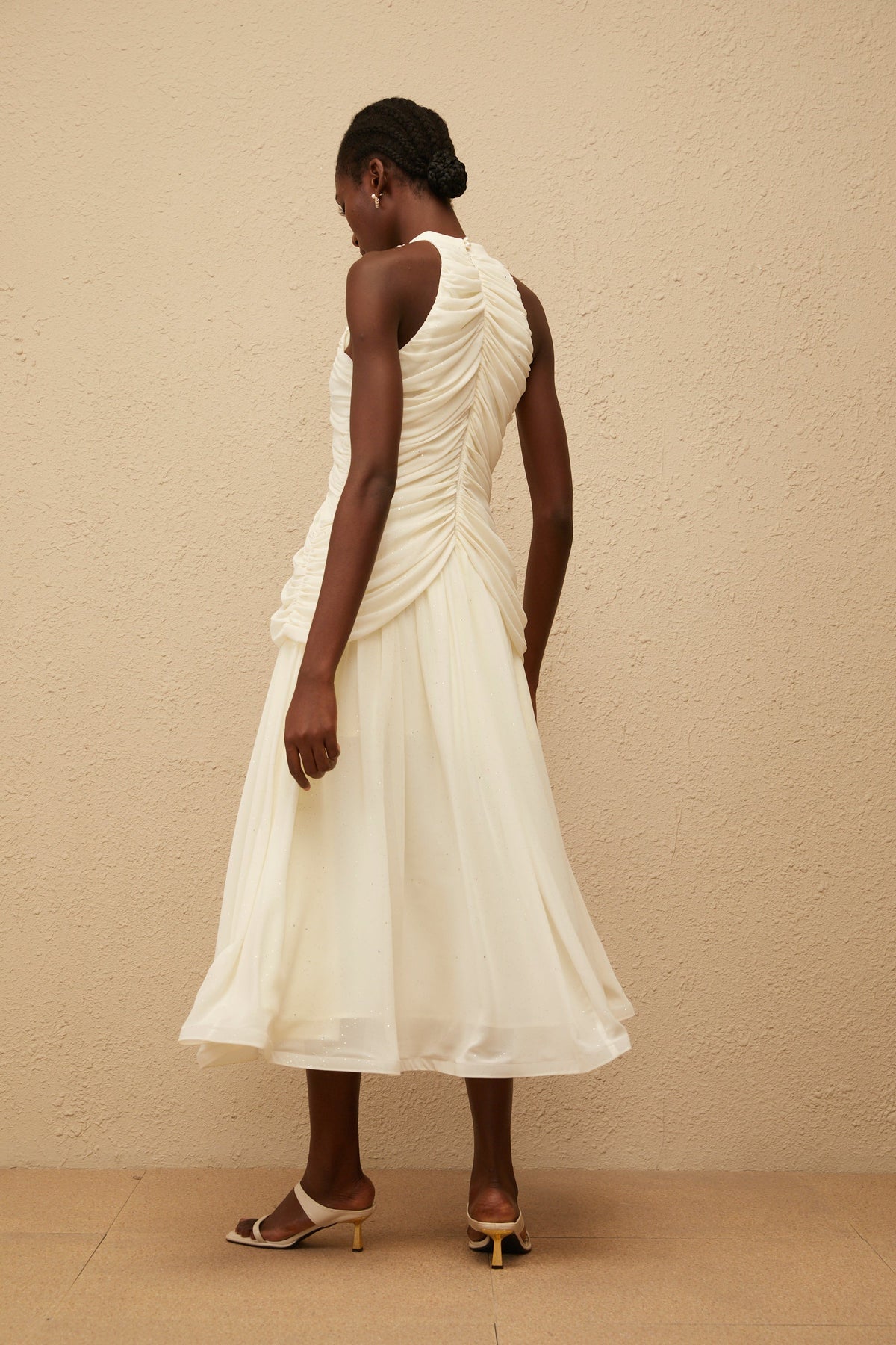 Martha White Faux Pearl Ruched Midi Dress (Final Sale)