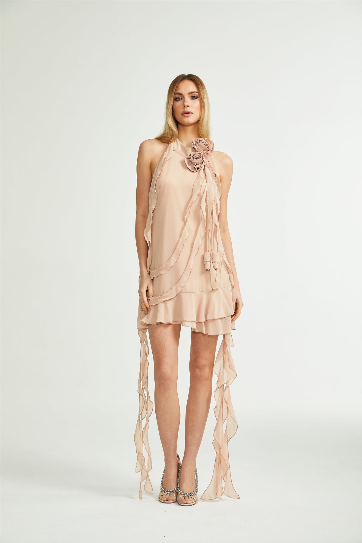 Eloisee flower asymmetrical mini dress