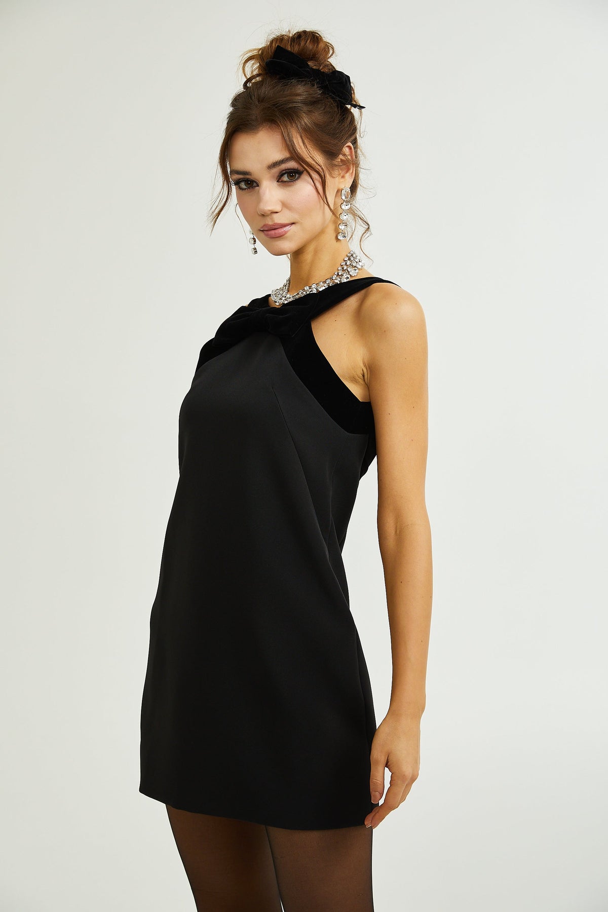 Catriona velvet-bow low-back mini dress