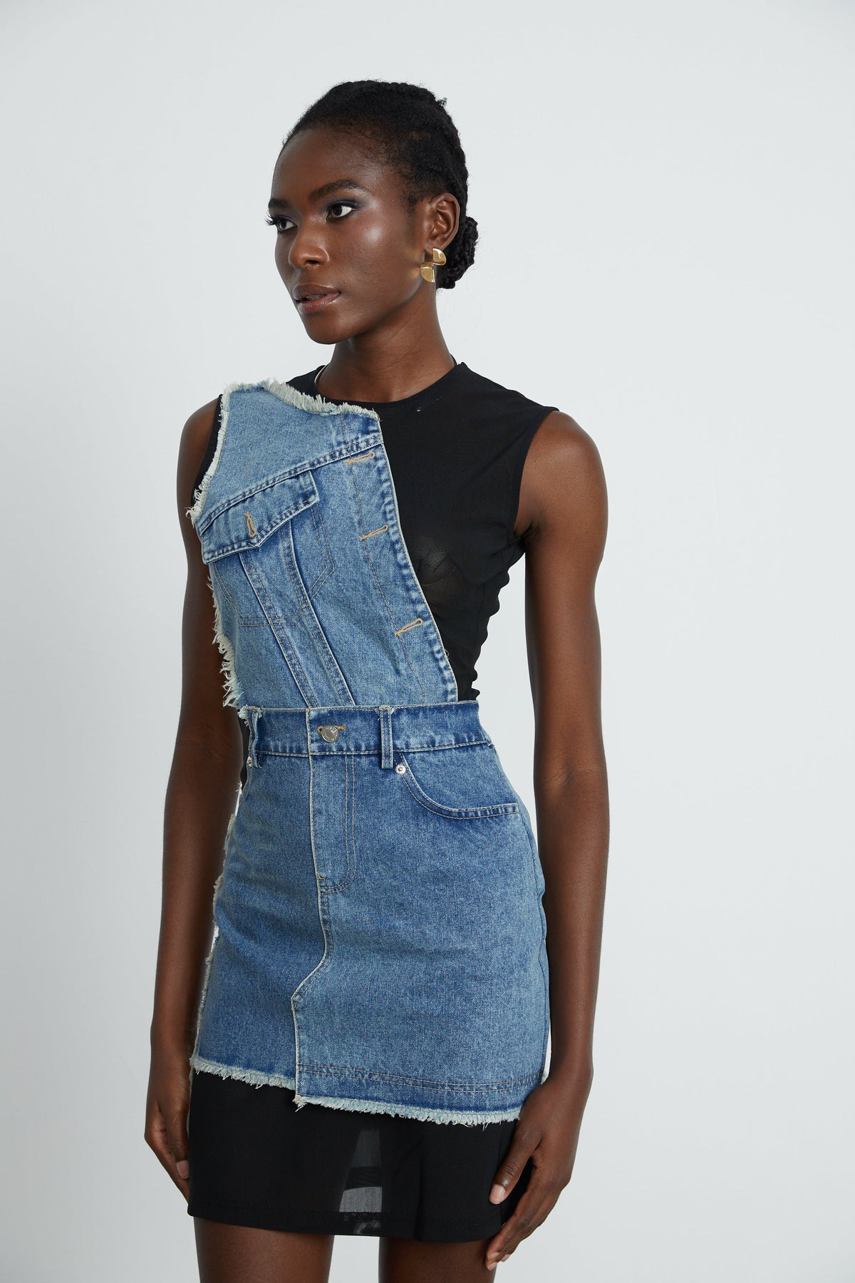 Lana denim patchwork sleeveless dress