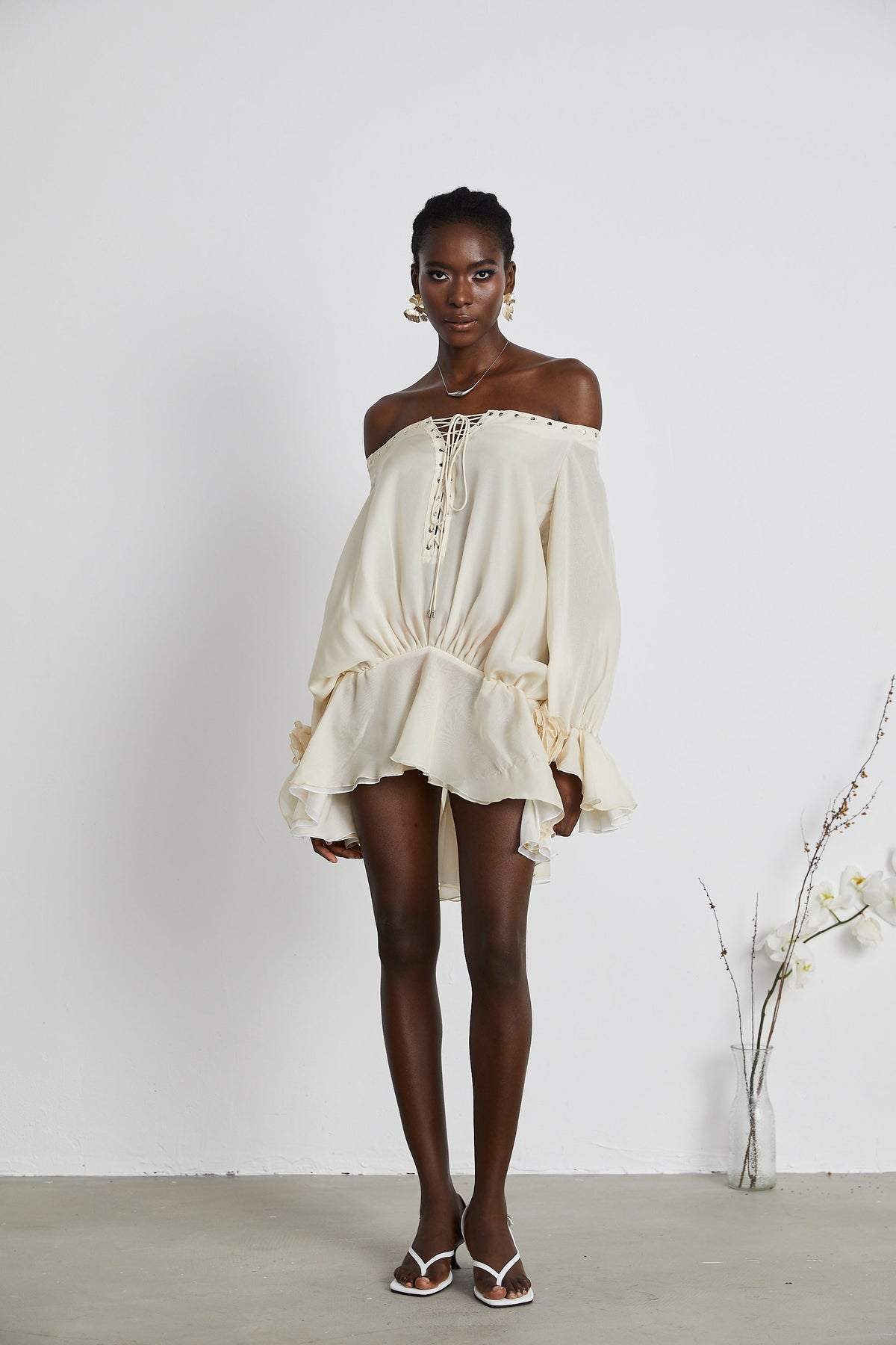 Lisette off-shoulder chiffon mini dress (Final Sale)