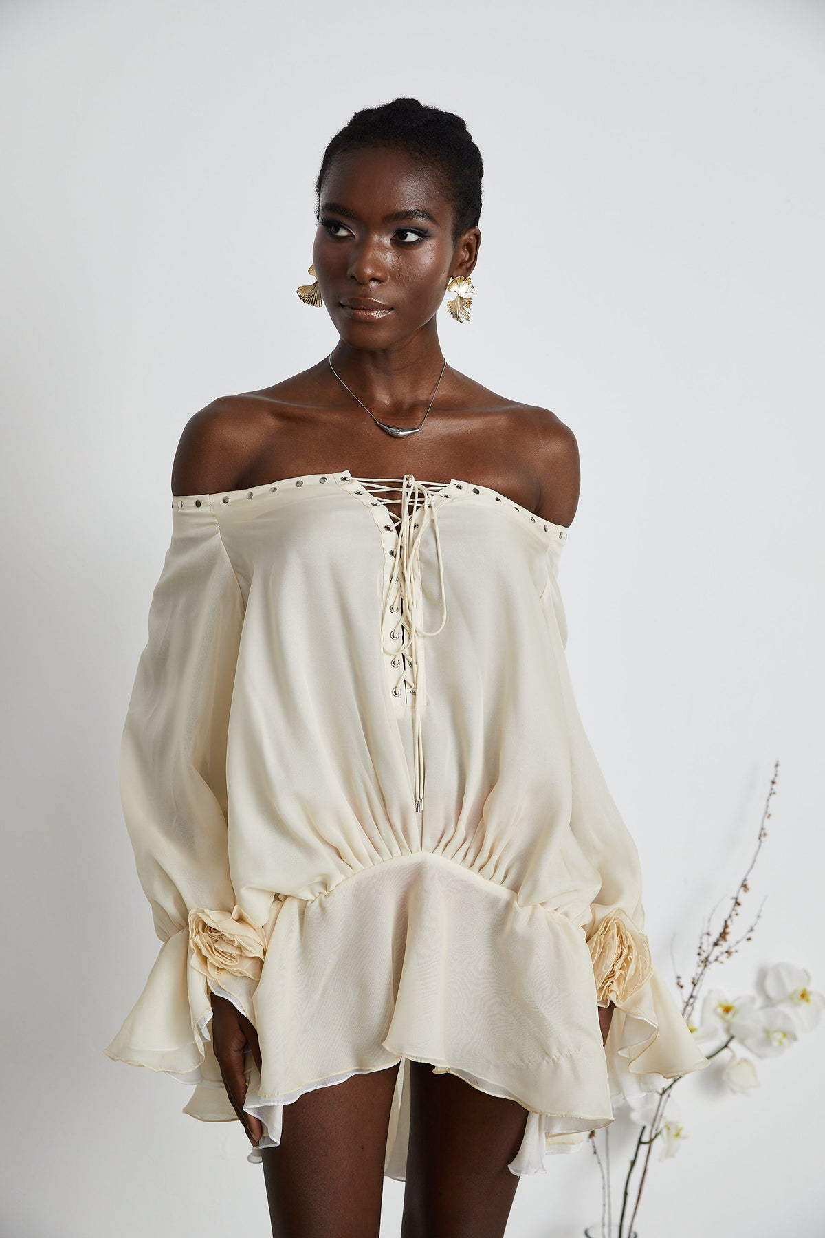 Lisette off-shoulder chiffon mini dress (Final Sale)