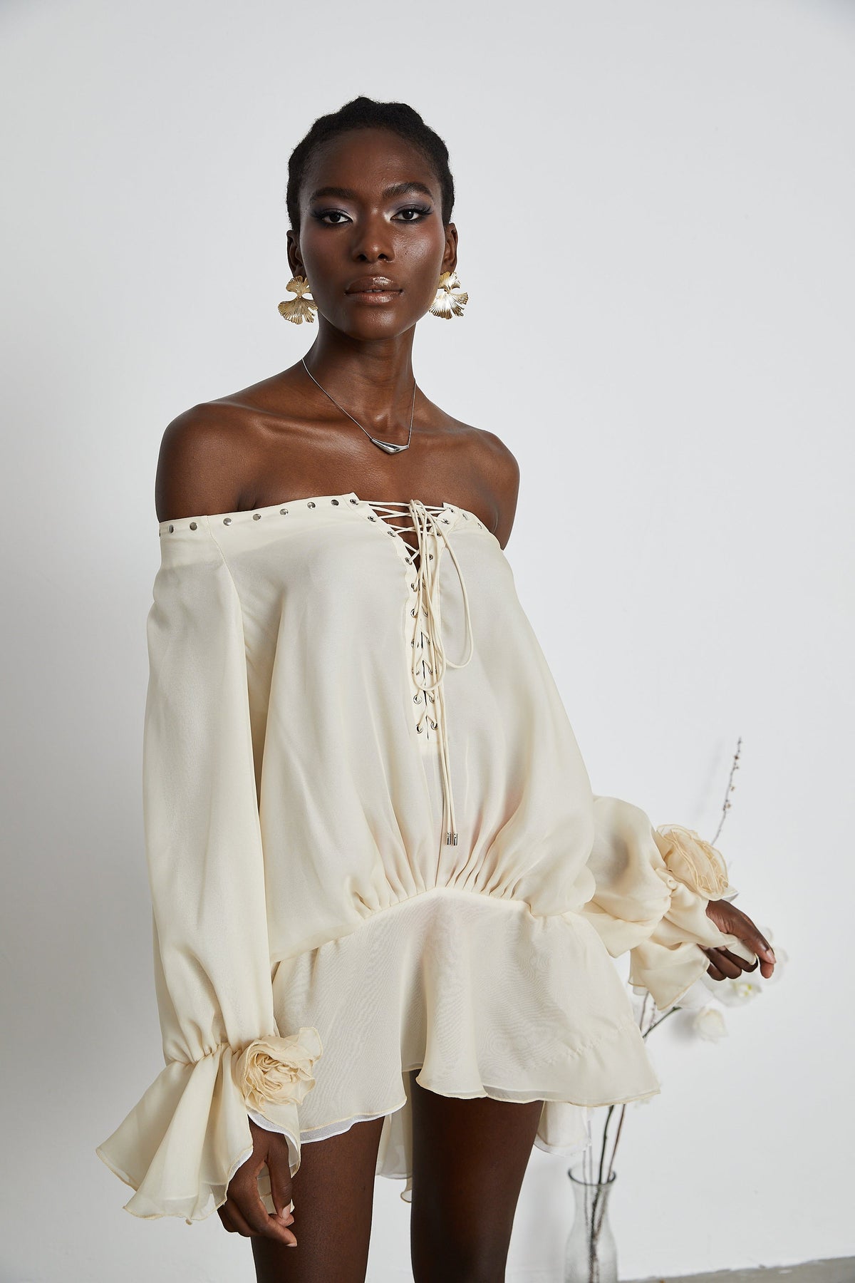 Lisette off-shoulder chiffon mini dress (Final Sale)