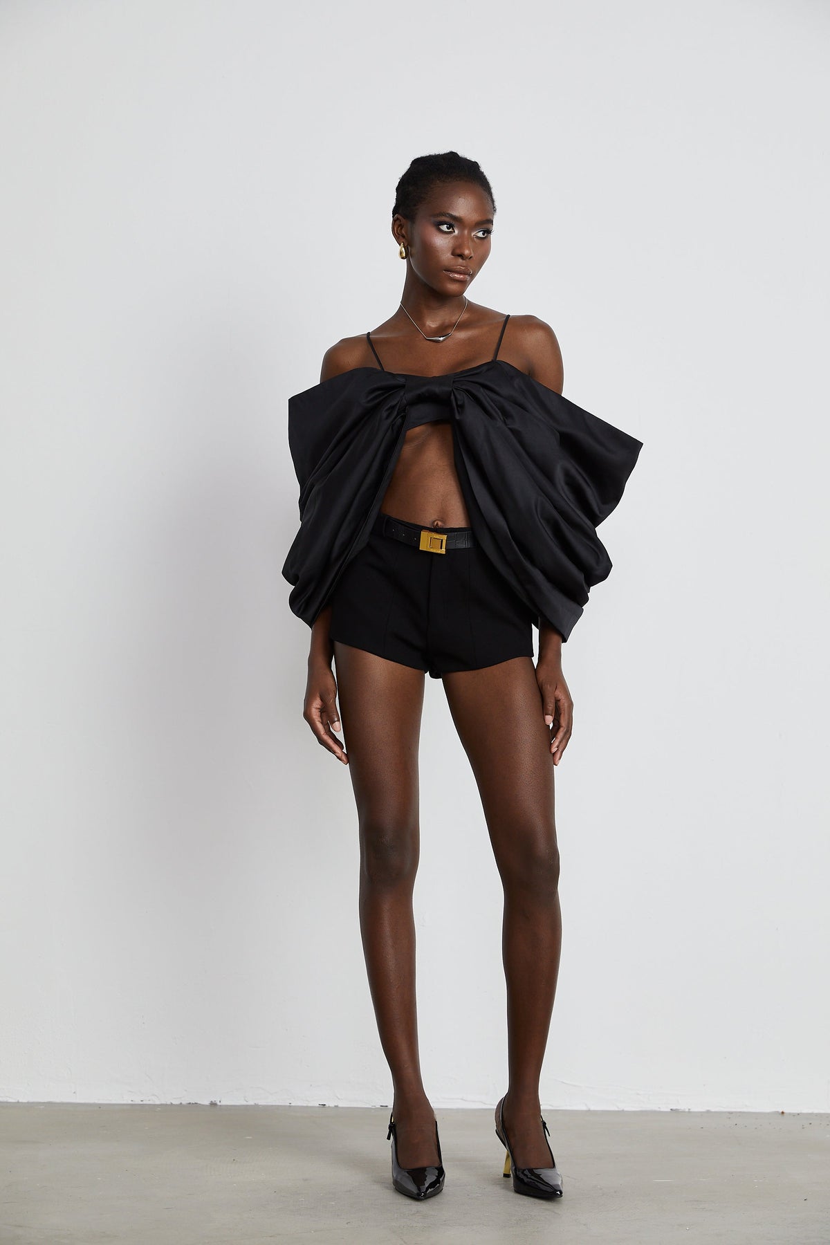 Solène bowknot scoop-back top in Black (Final Sale)