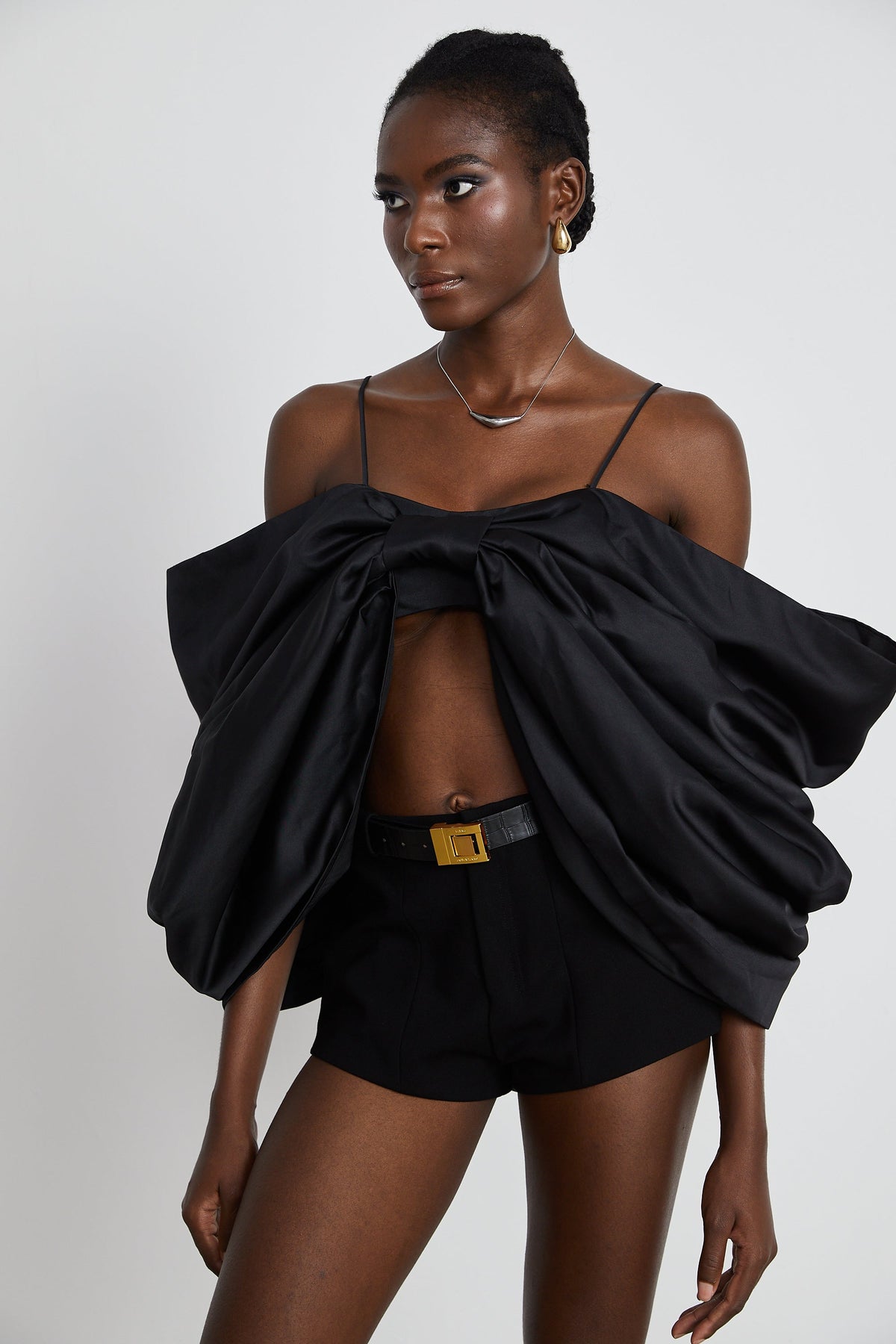 Solène bowknot scoop-back top in Black (Final Sale)
