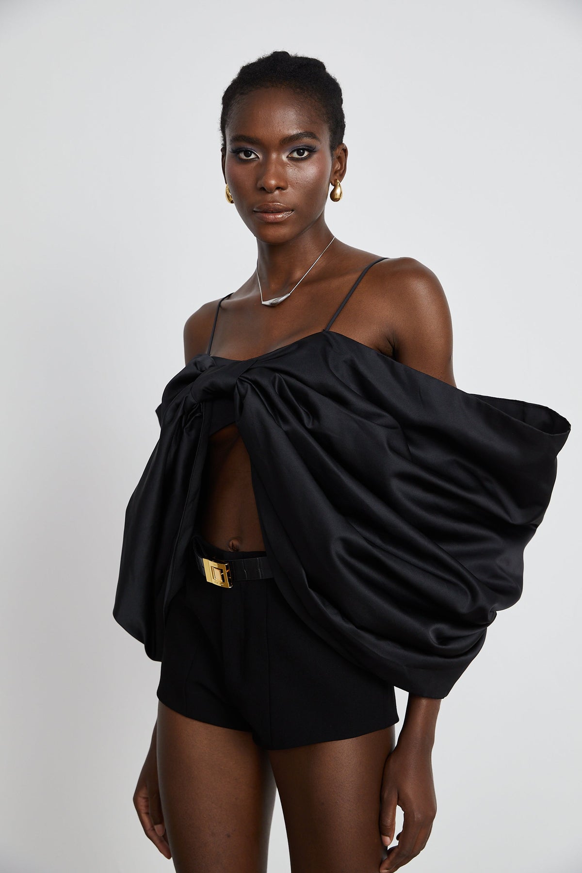Solène bowknot scoop-back top in Black (Final Sale)