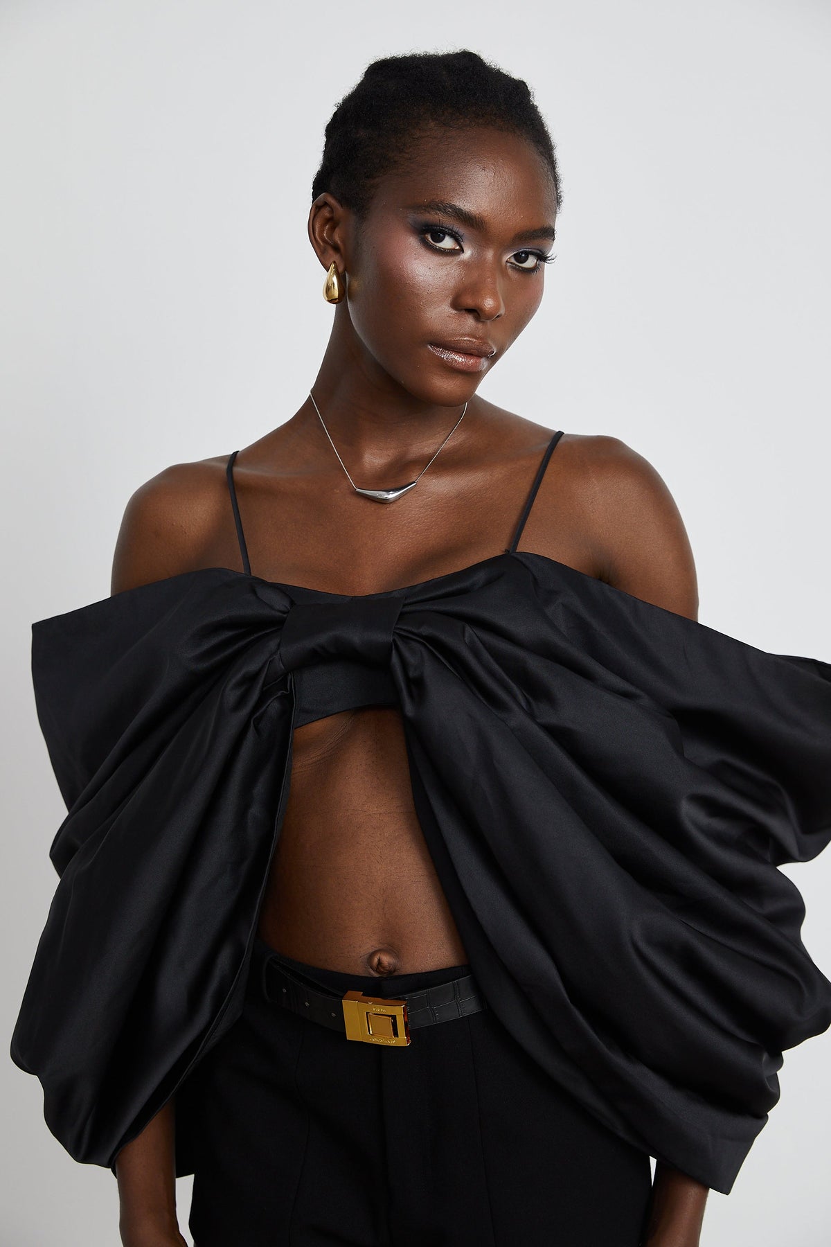 Solène bowknot scoop-back top in Black (Final Sale)