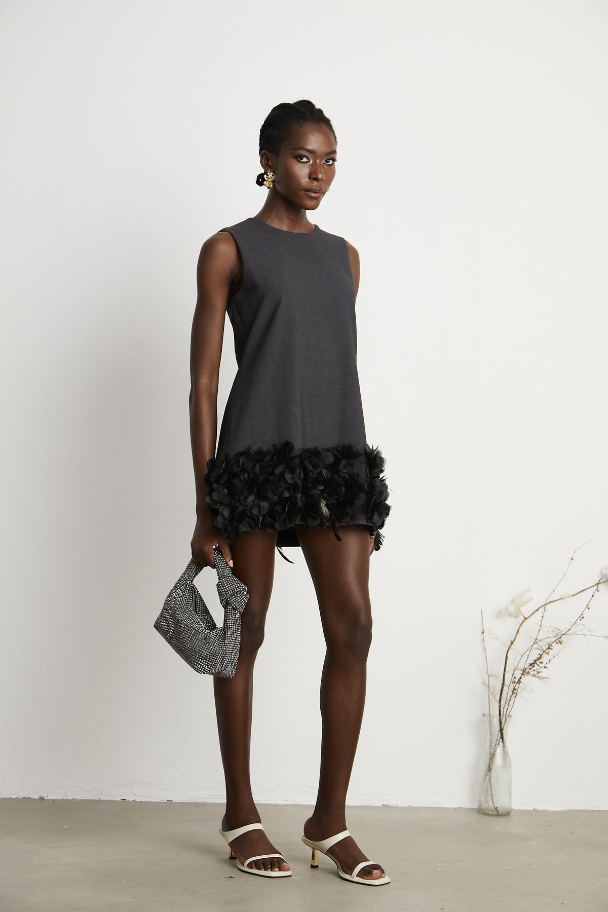 Marianne petal-trim wool mini dress - Black