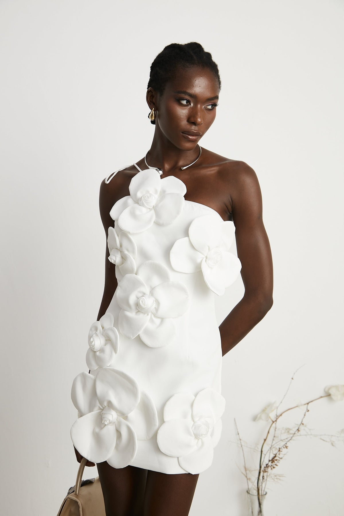 Liane floral off-shoulder mini dress in White