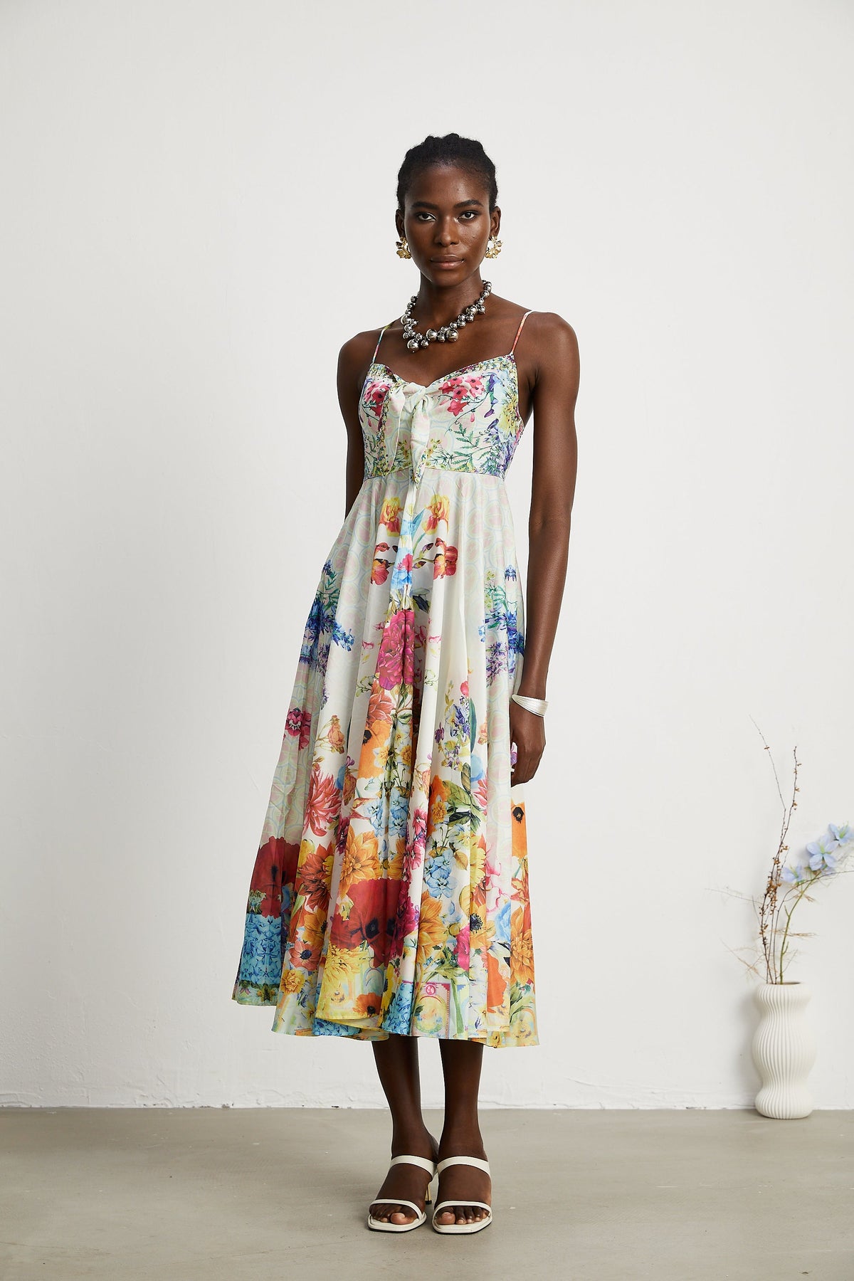 Sylvie tie-up floral-print midi dress (Final Sale-US Only)