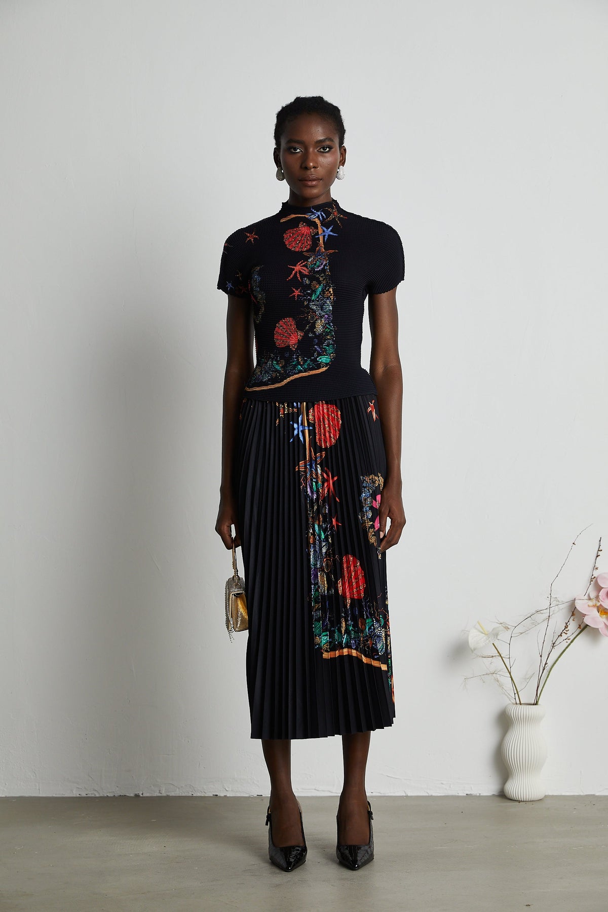Josiane pattern-print knitted top & skirt matching set
