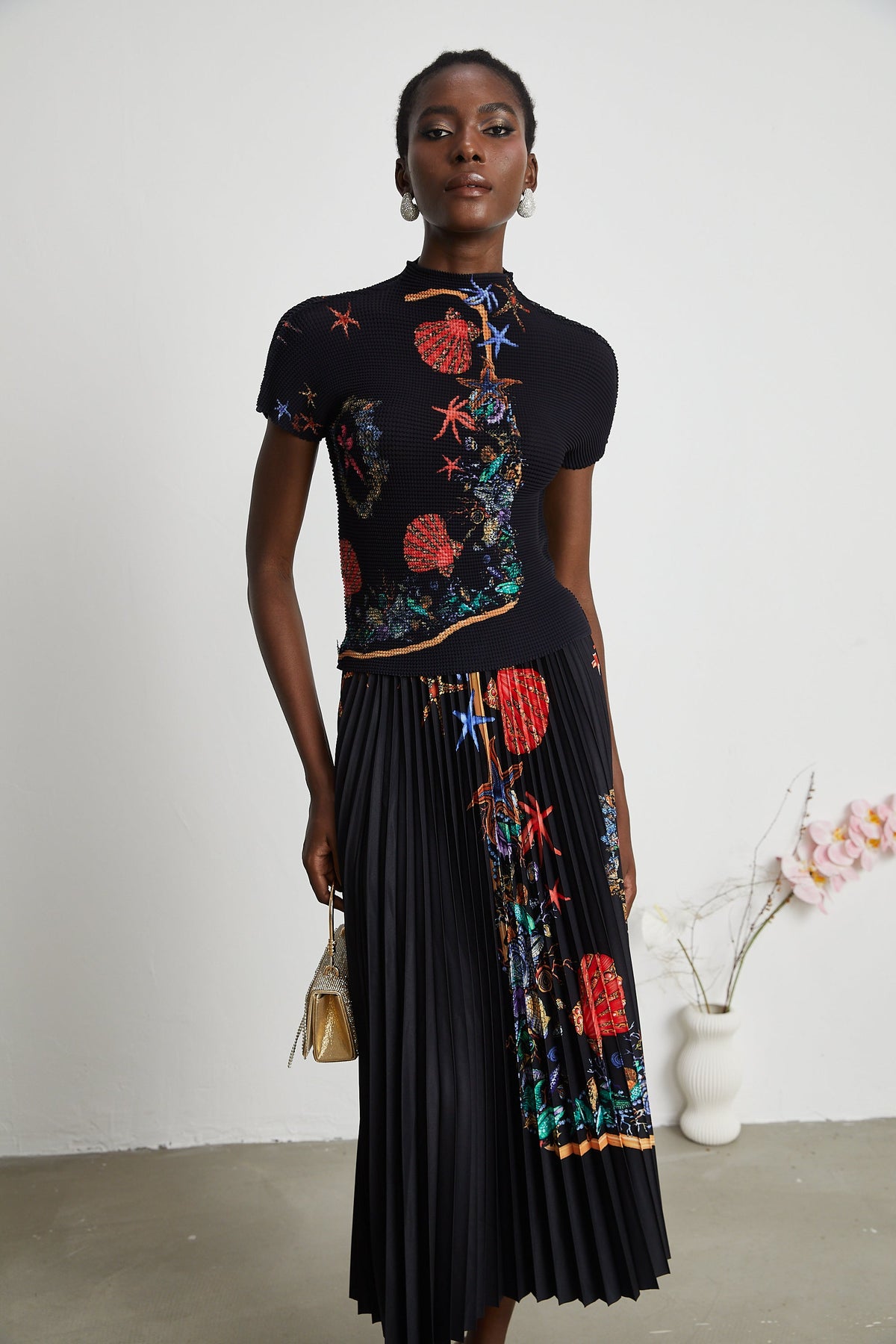 Josiane pattern-print knitted top & skirt matching set