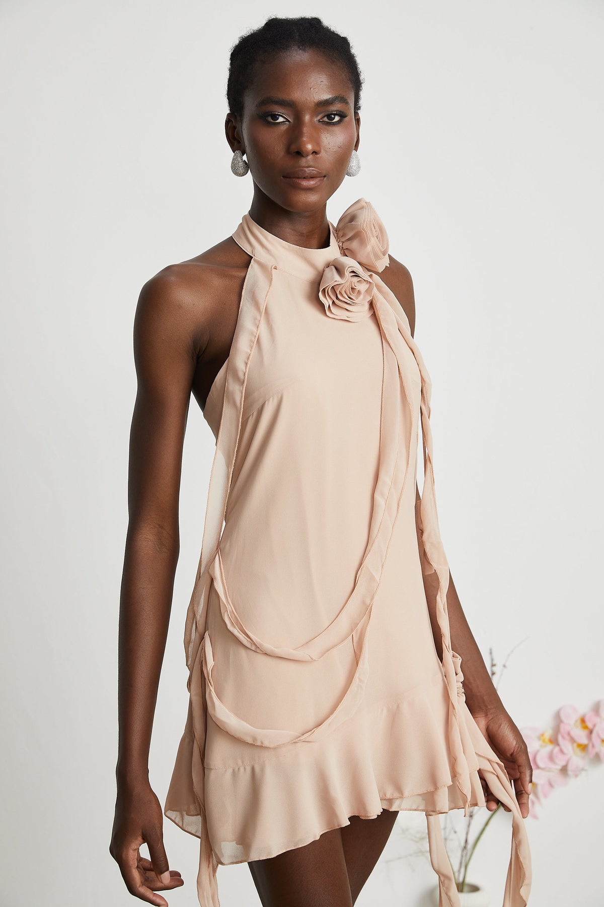 Eloisee flower asymmetrical mini dress