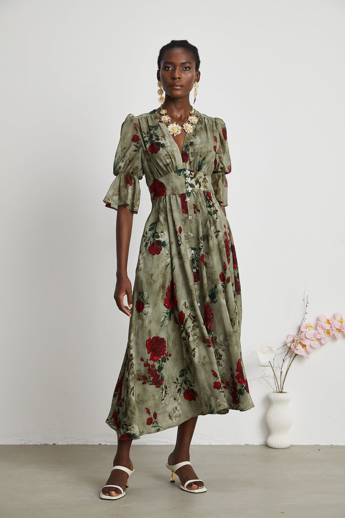 Mélisande floral-print V-neck midi dress (Final Sale-US Only)