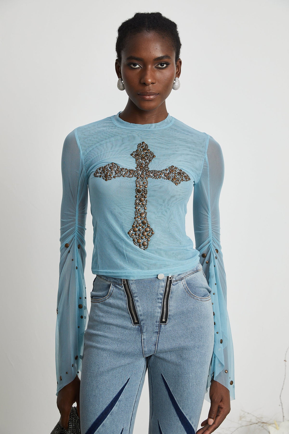 Émmanuelle semi-sheer stud-embellished top (Final Sale-US Only)