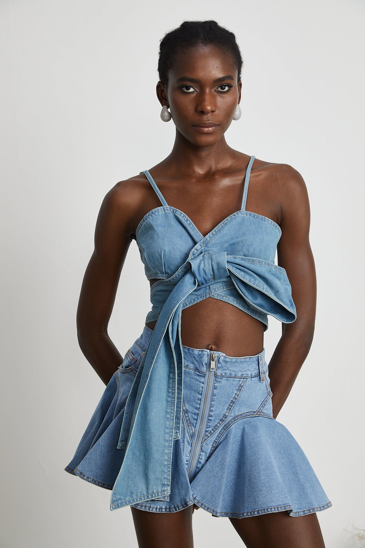 Aurélie bow-detail denim top (Final Sale-US Only)