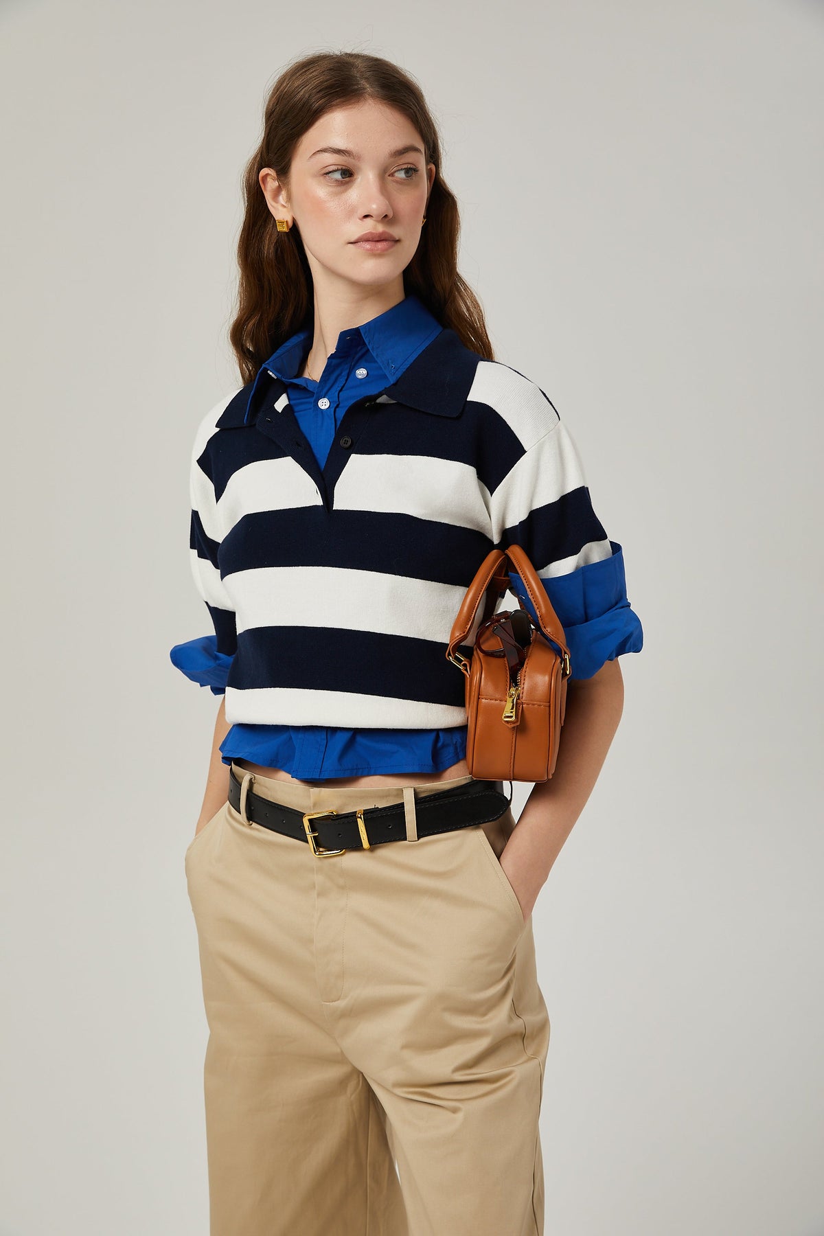 Adèle color-block striped shirt - Black and White