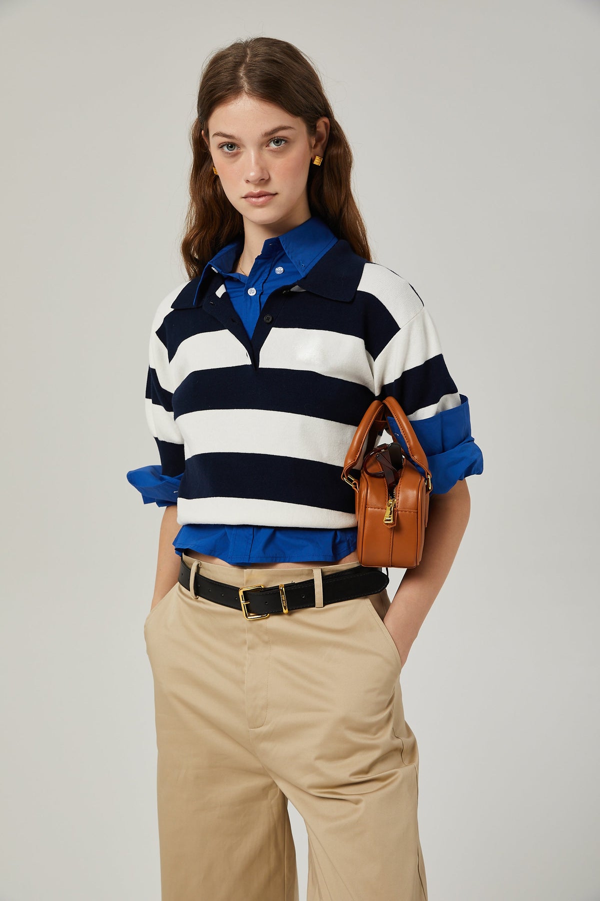 Adèle color-block striped shirt - Black and White
