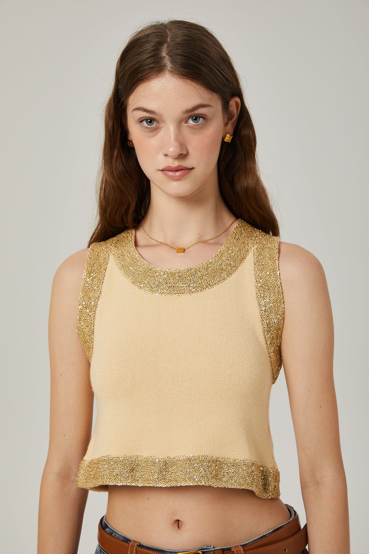 Cyrielle wool sequined embellished vest top - Beige white