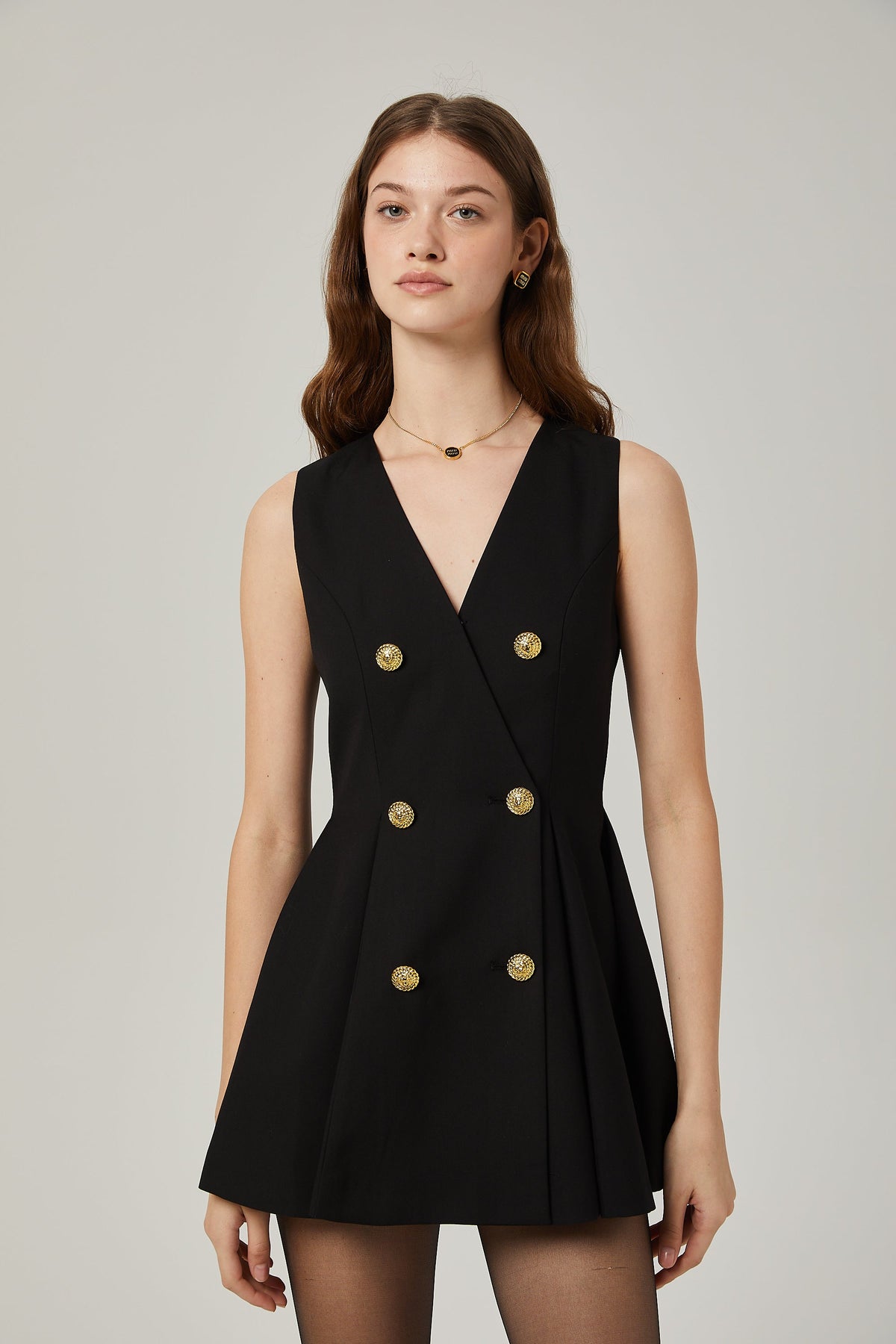 Amira double-breasted flared mini dress - Black