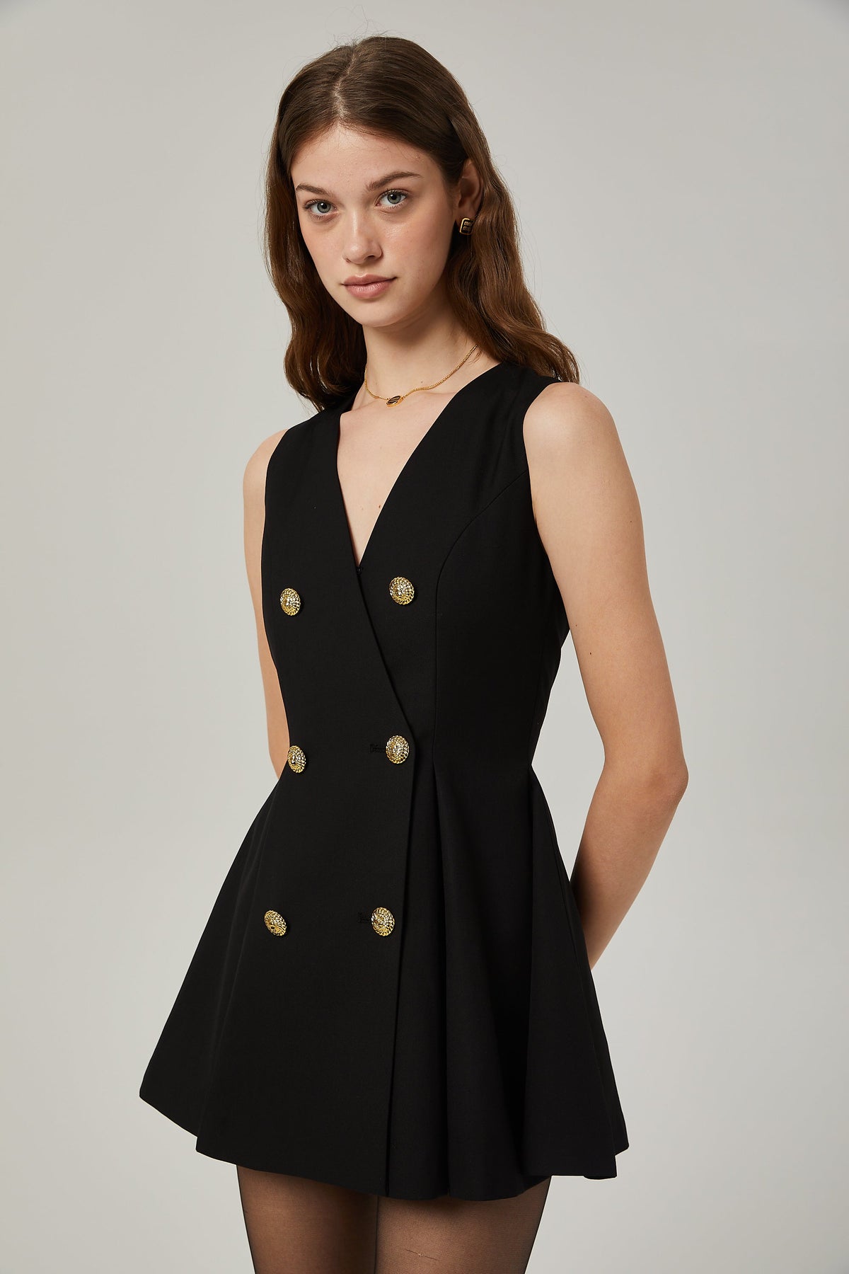 Amira double-breasted flared mini dress - Black