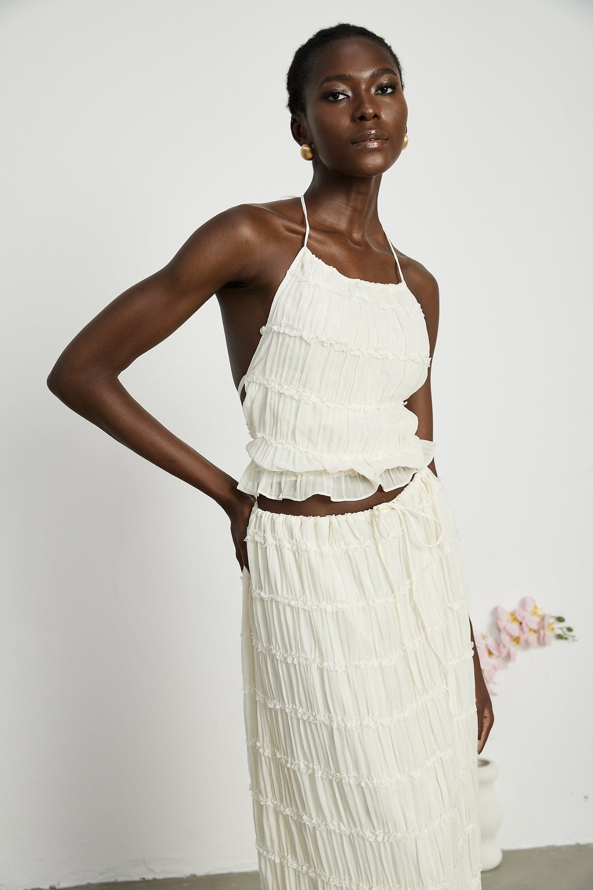 Alyssa pleated top & skirt matching set