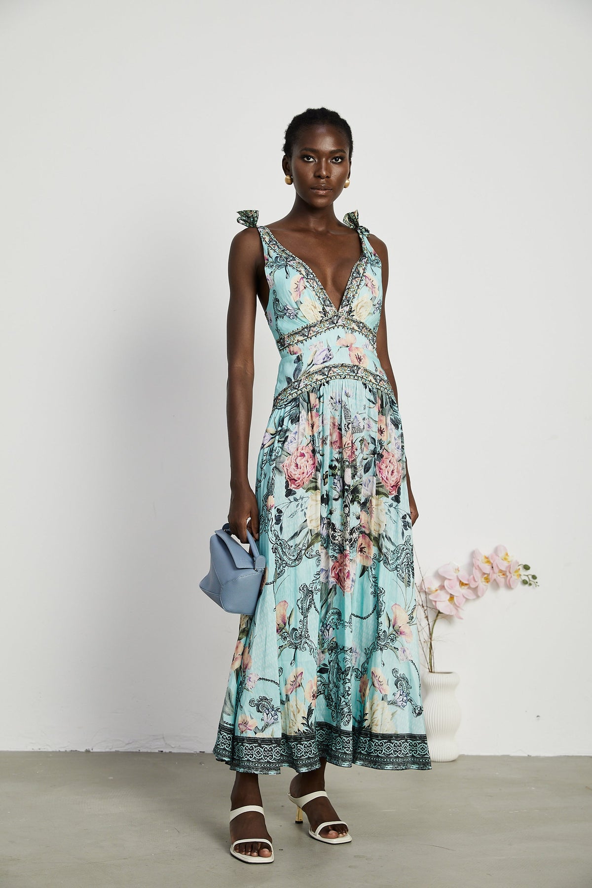 Saira tie-shoulder midi dress