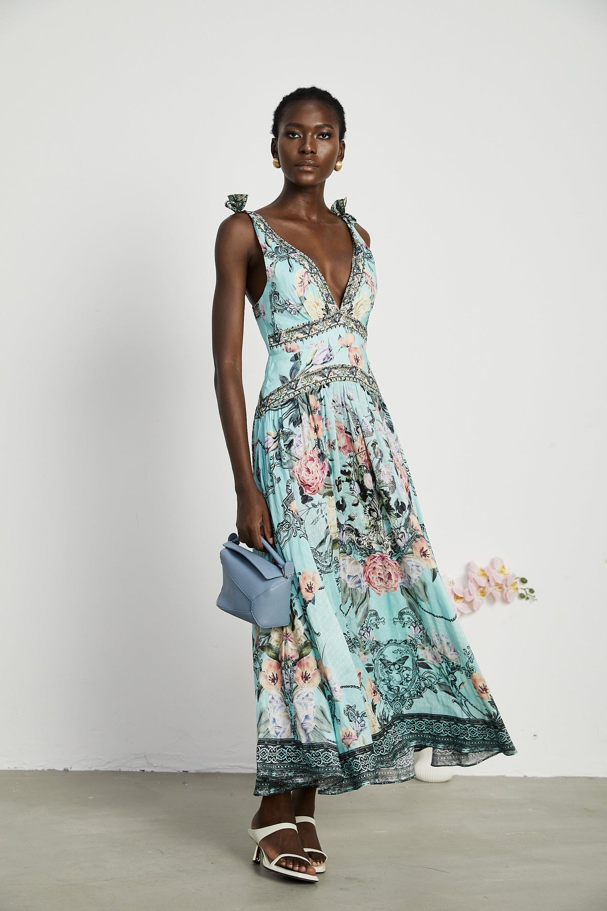 Saira tie-shoulder midi dress