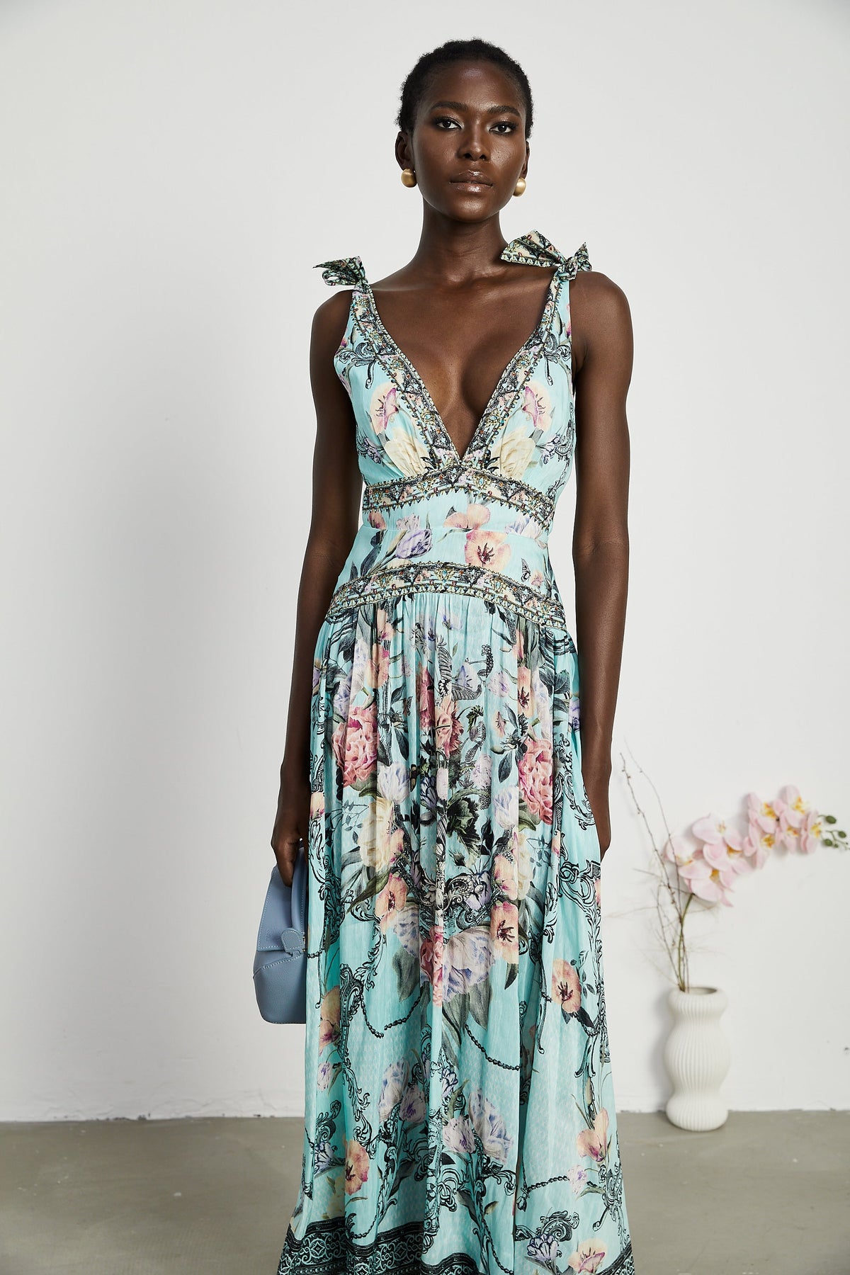 Saira tie-shoulder midi dress