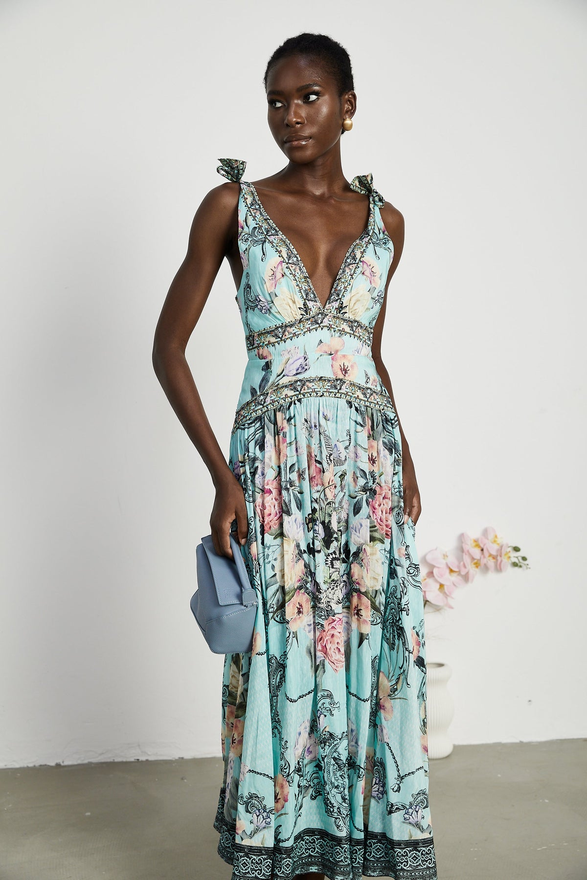 Saira tie-shoulder midi dress