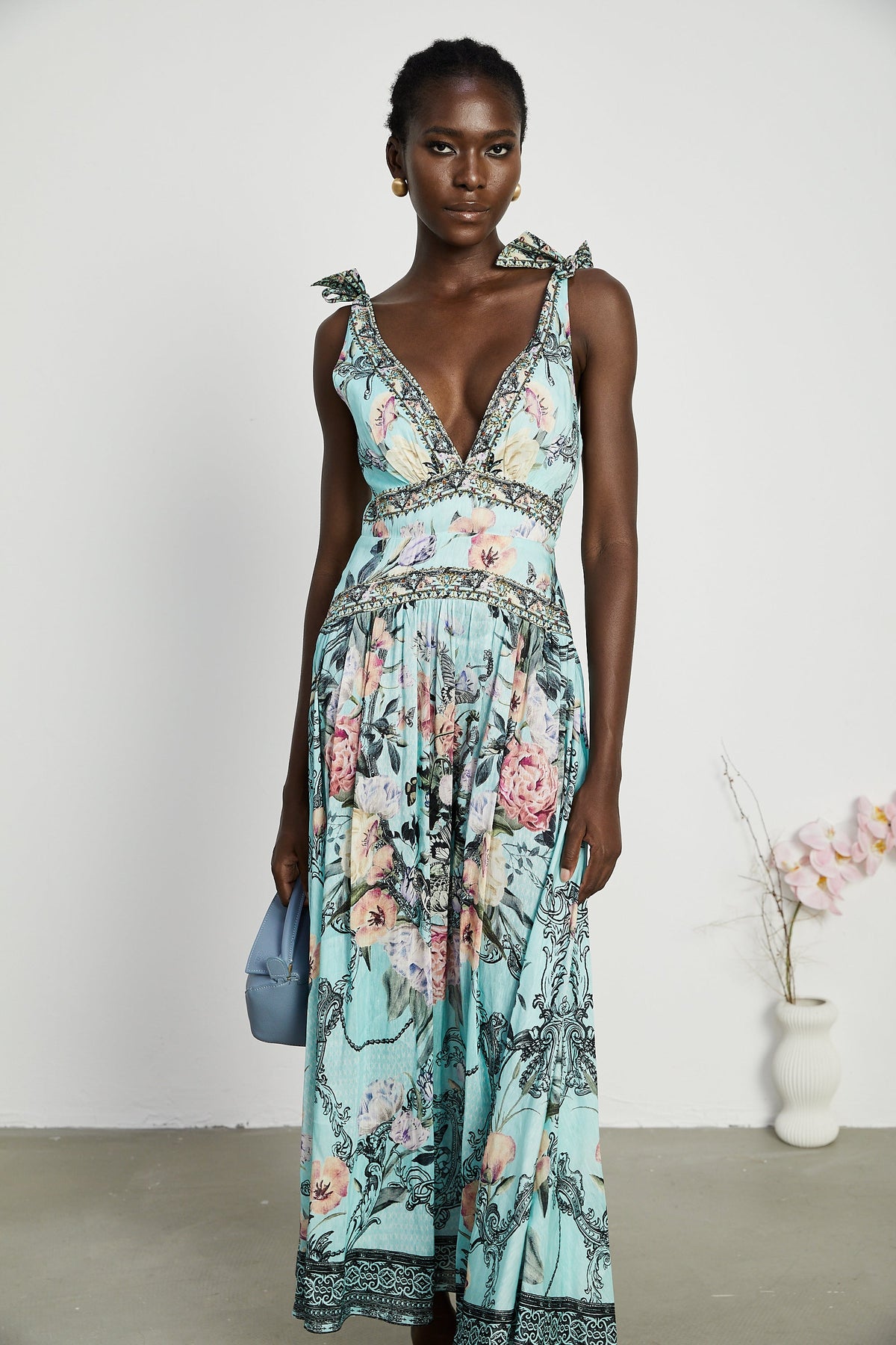 Saira tie-shoulder midi dress
