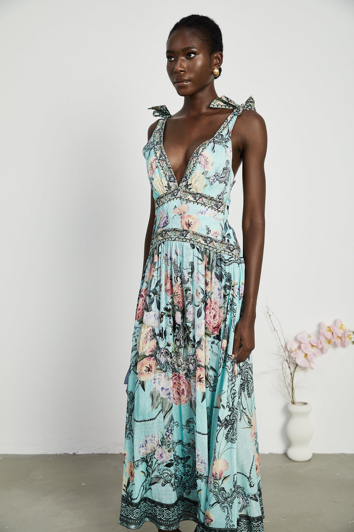 Saira tie-shoulder midi dress