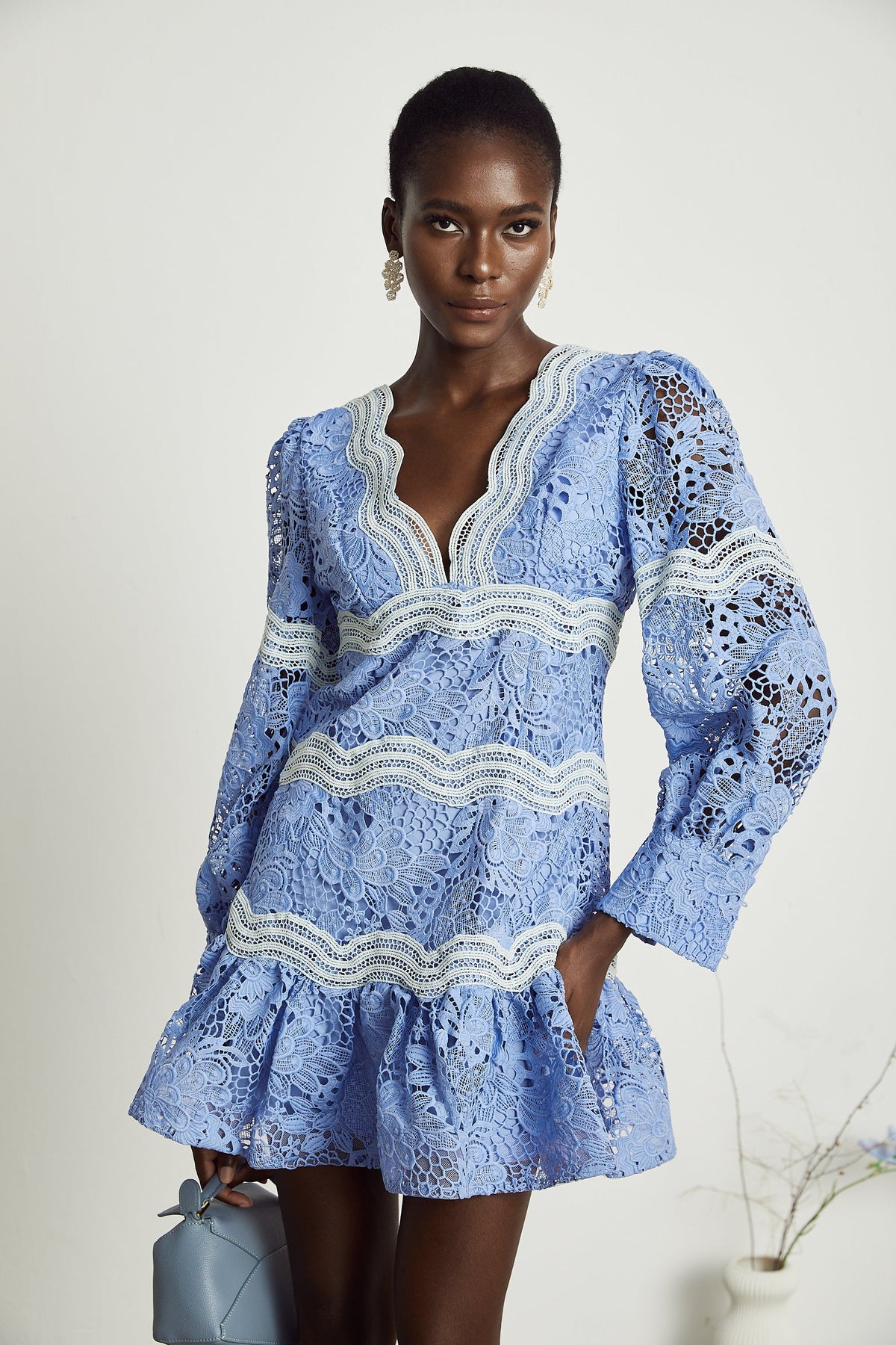 Gaëlle V-neck floral embroidered mini dress (Final Sale-US Only)