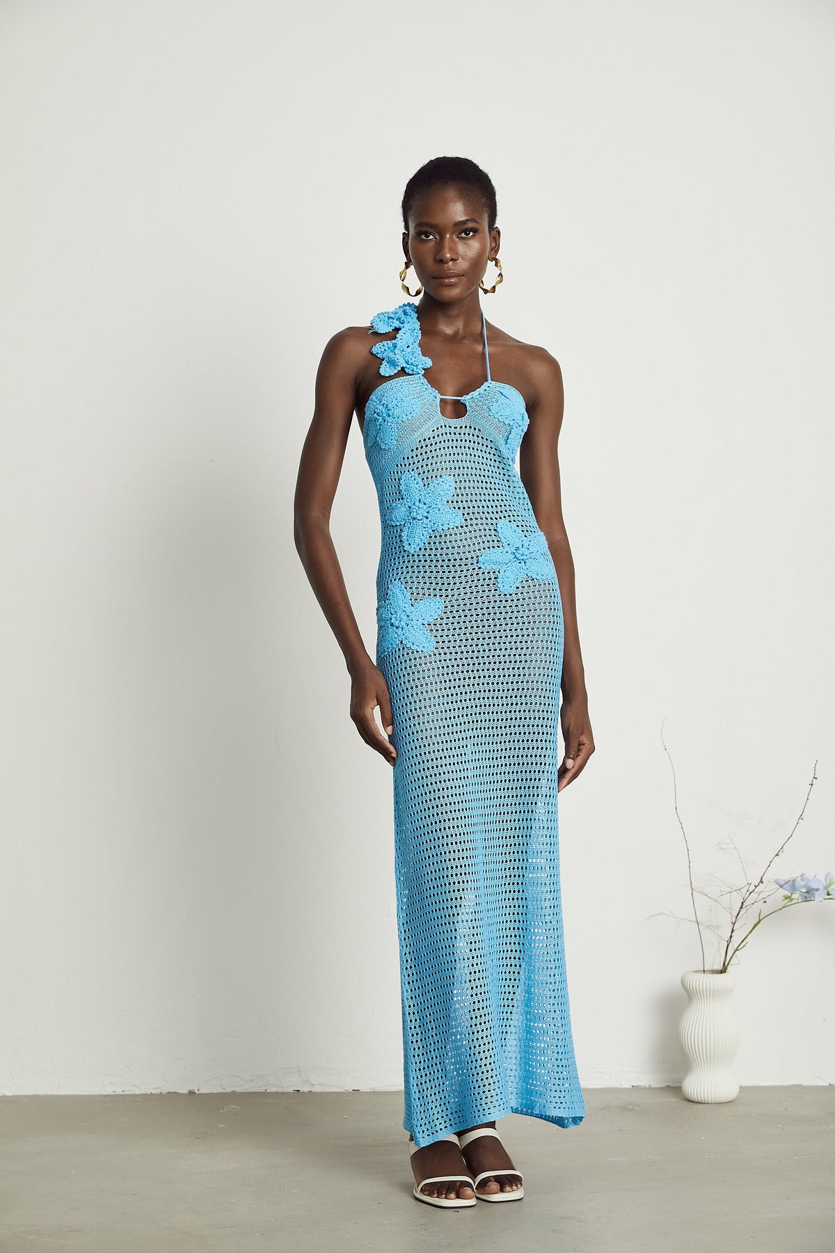 Diane crochet faux-flower embellished maxi dress