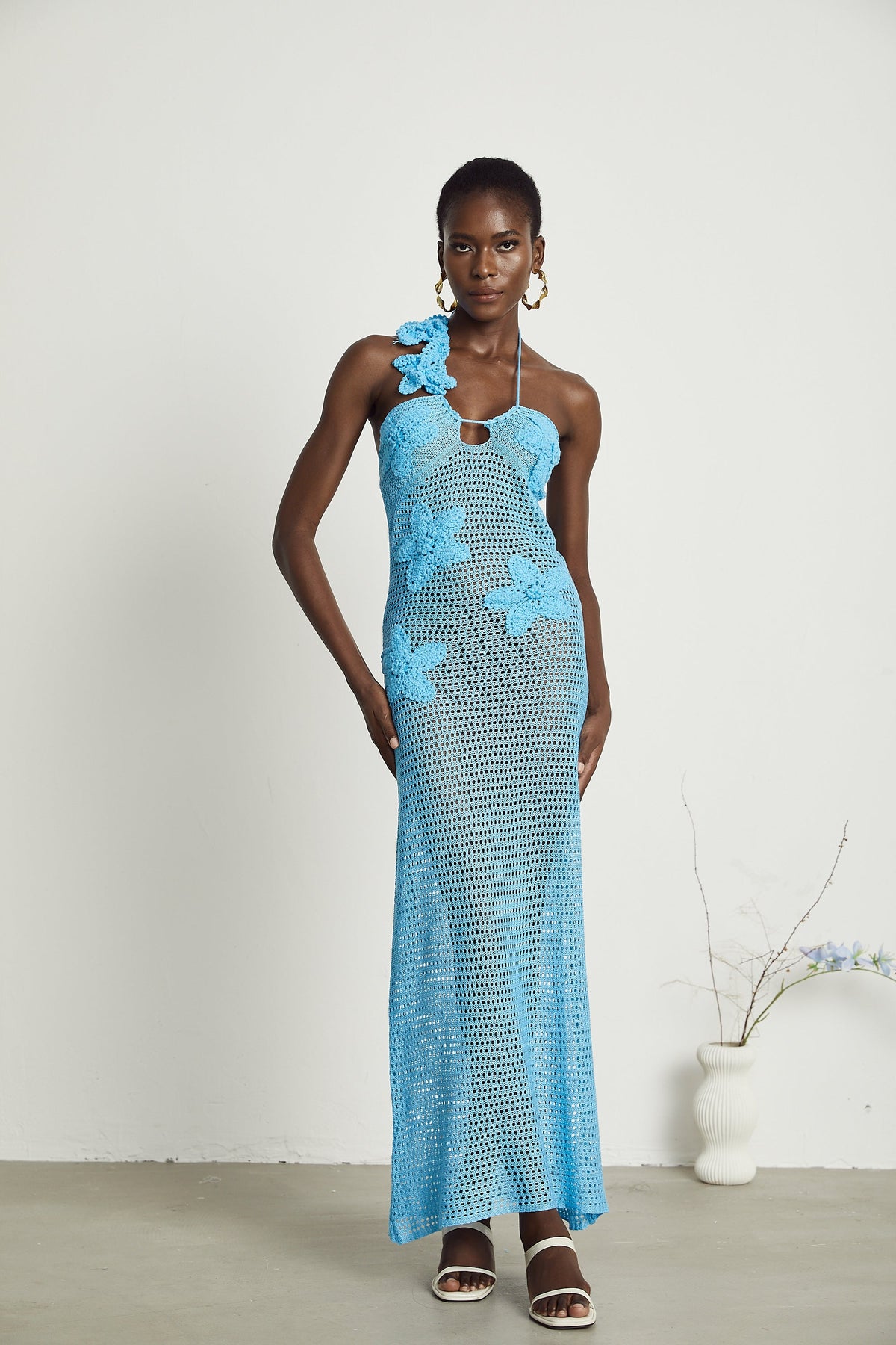 Diane crochet faux-flower embellished maxi dress
