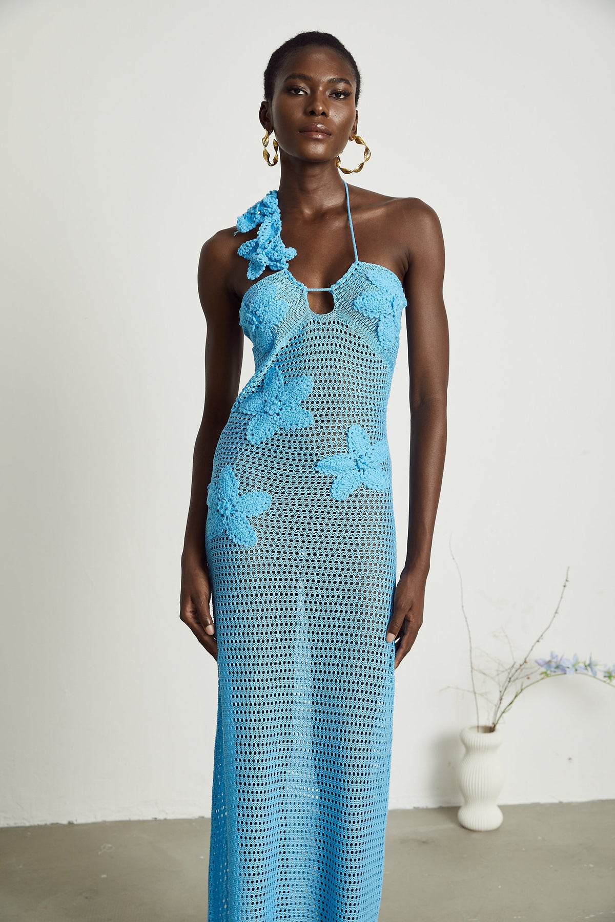 Diane crochet faux-flower embellished maxi dress