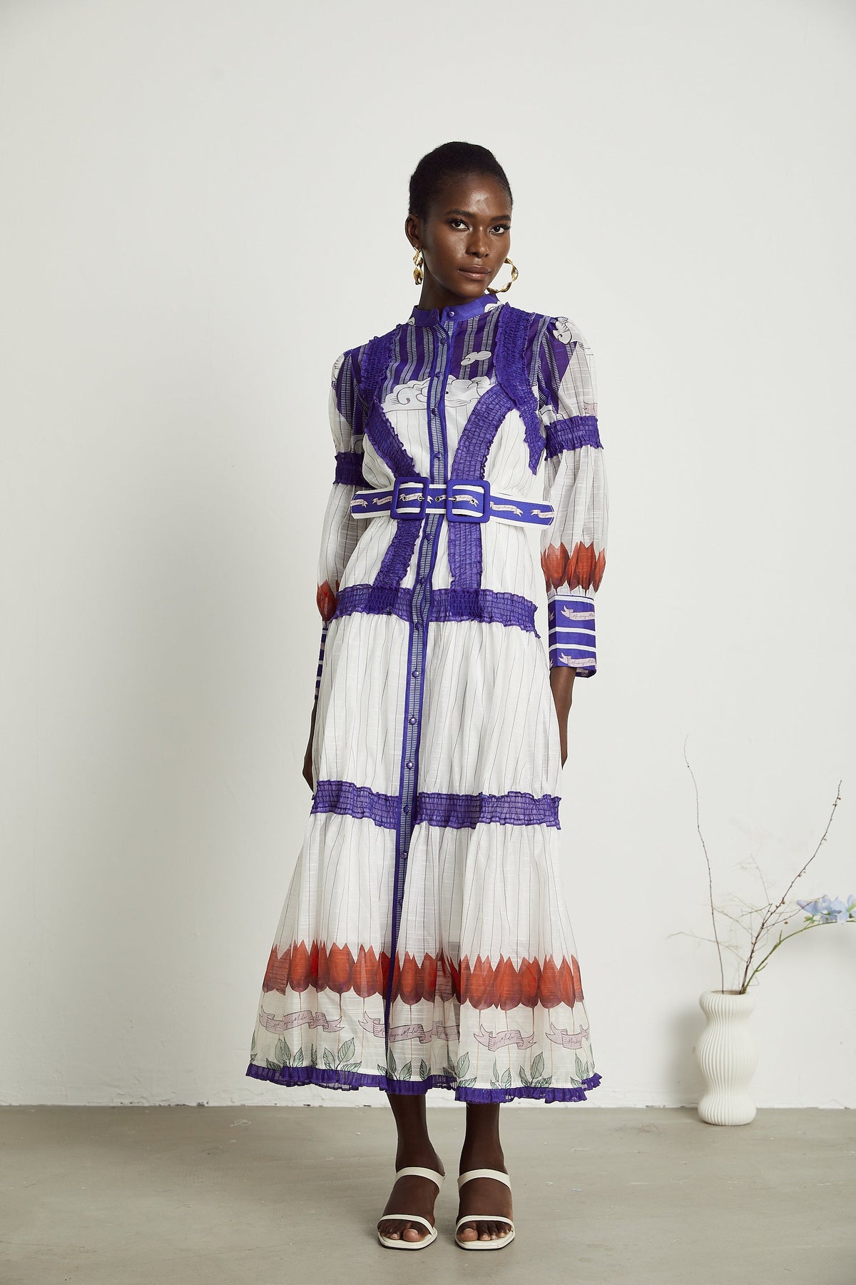 Raphaëlle color-block pattern-print midi dress