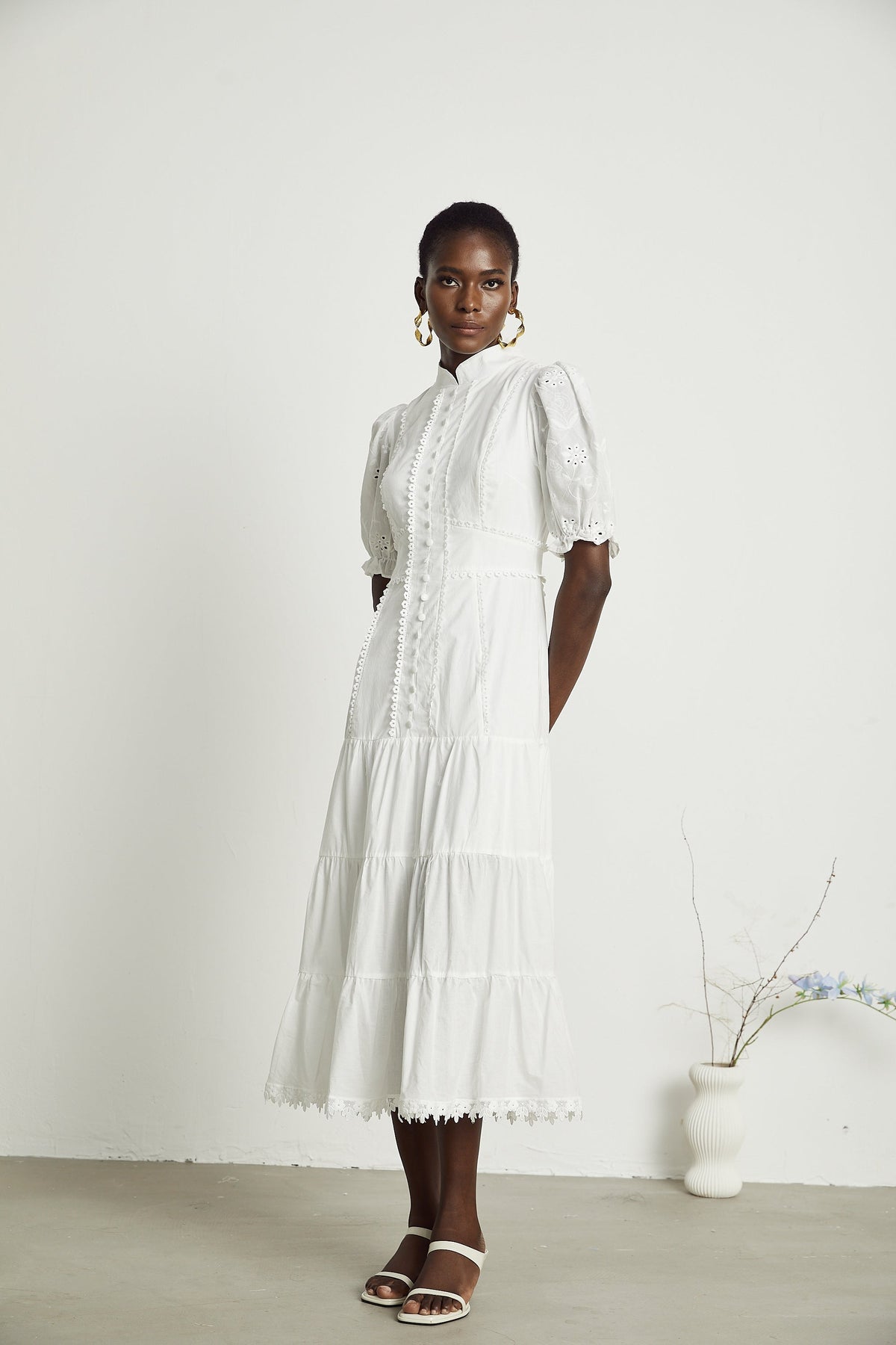 Coline lace floral-embroidered midi dress