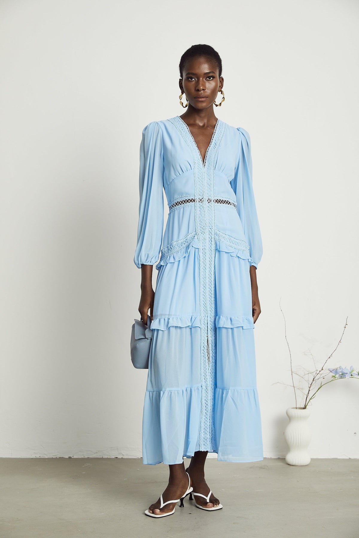 Juno cut-out ruffled maxi dress in Blue